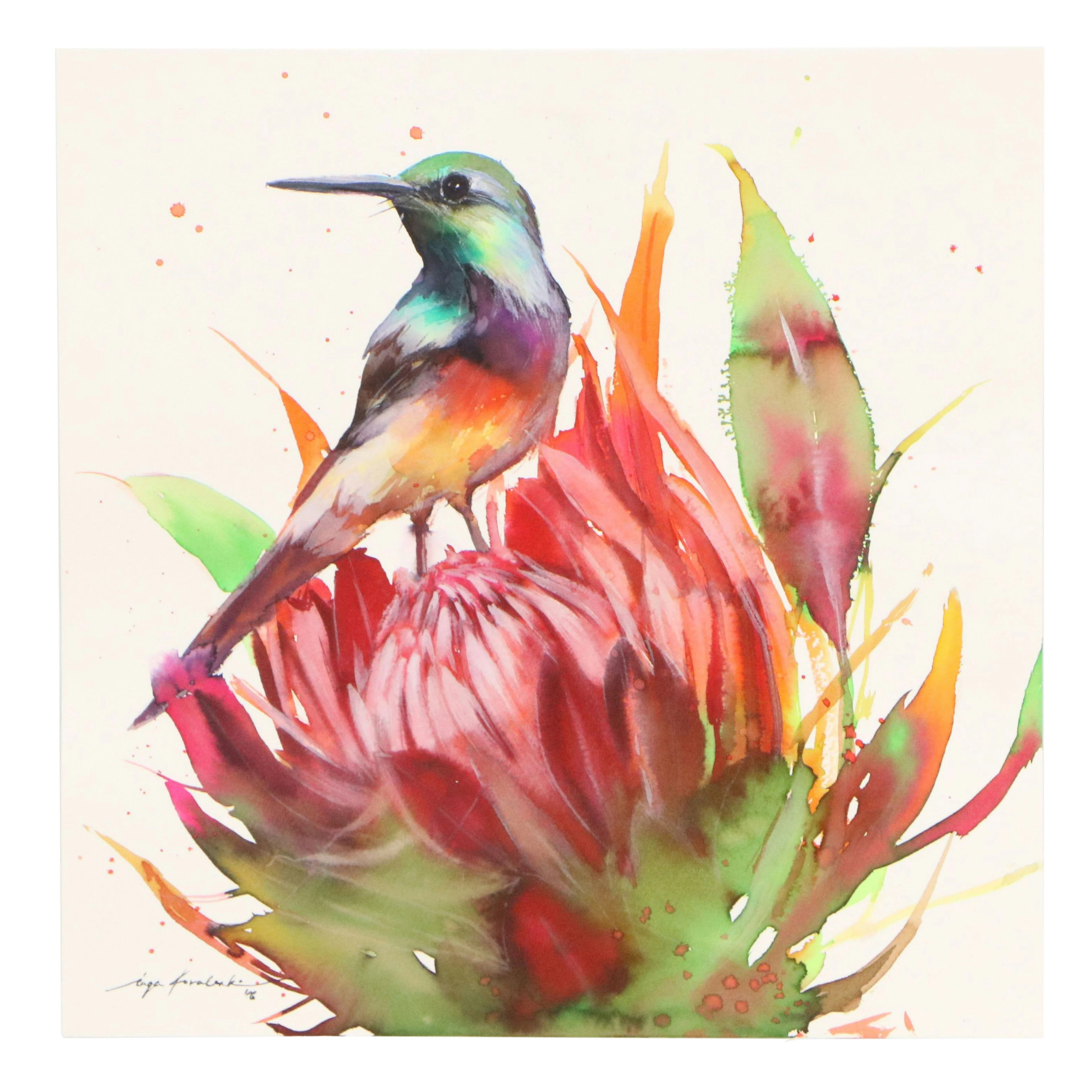 Inga Kovalenko Watercolor Painting of Hummingbird and Flower, 2026