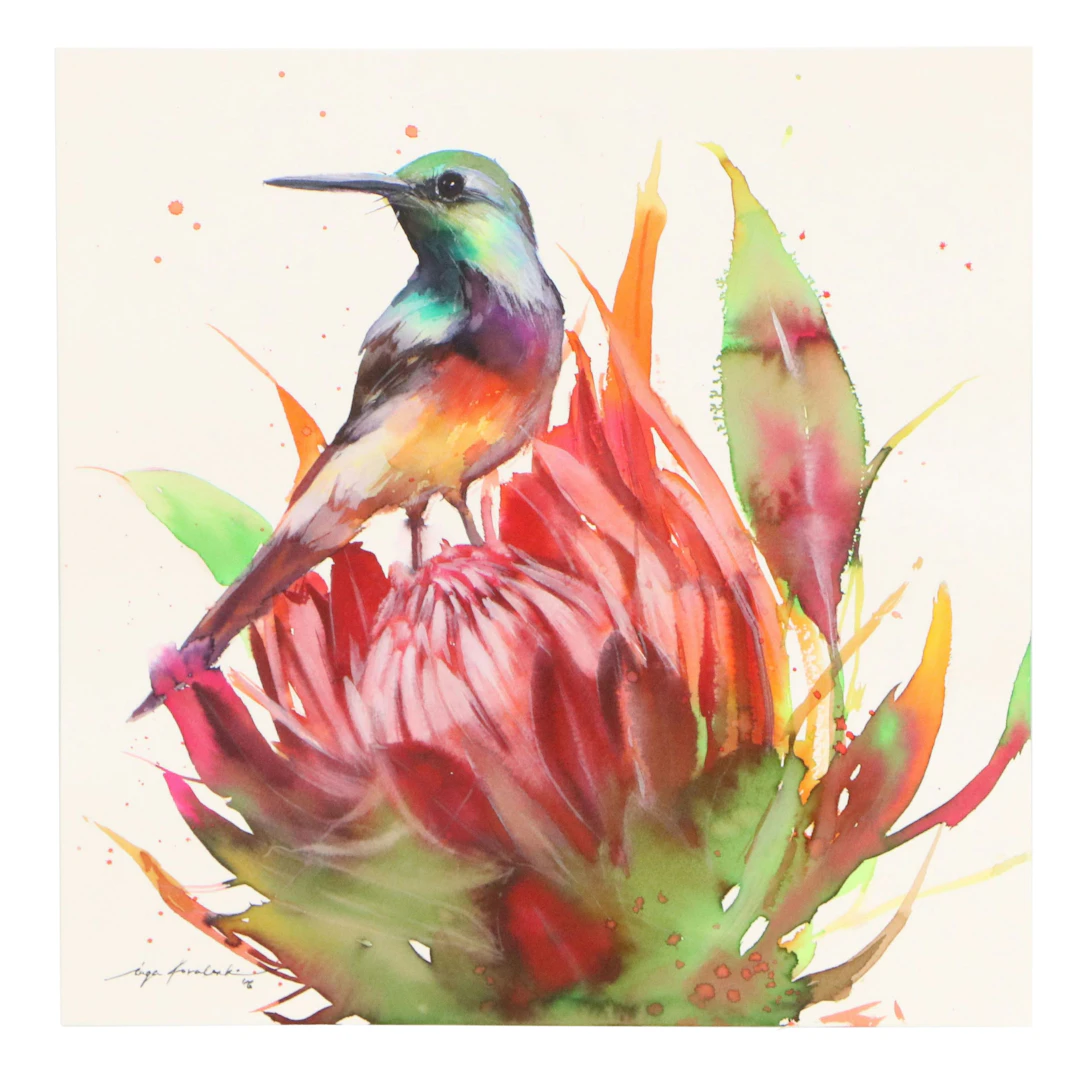 Inga Kovalenko Watercolor Painting of Hummingbird and Flower, 2026