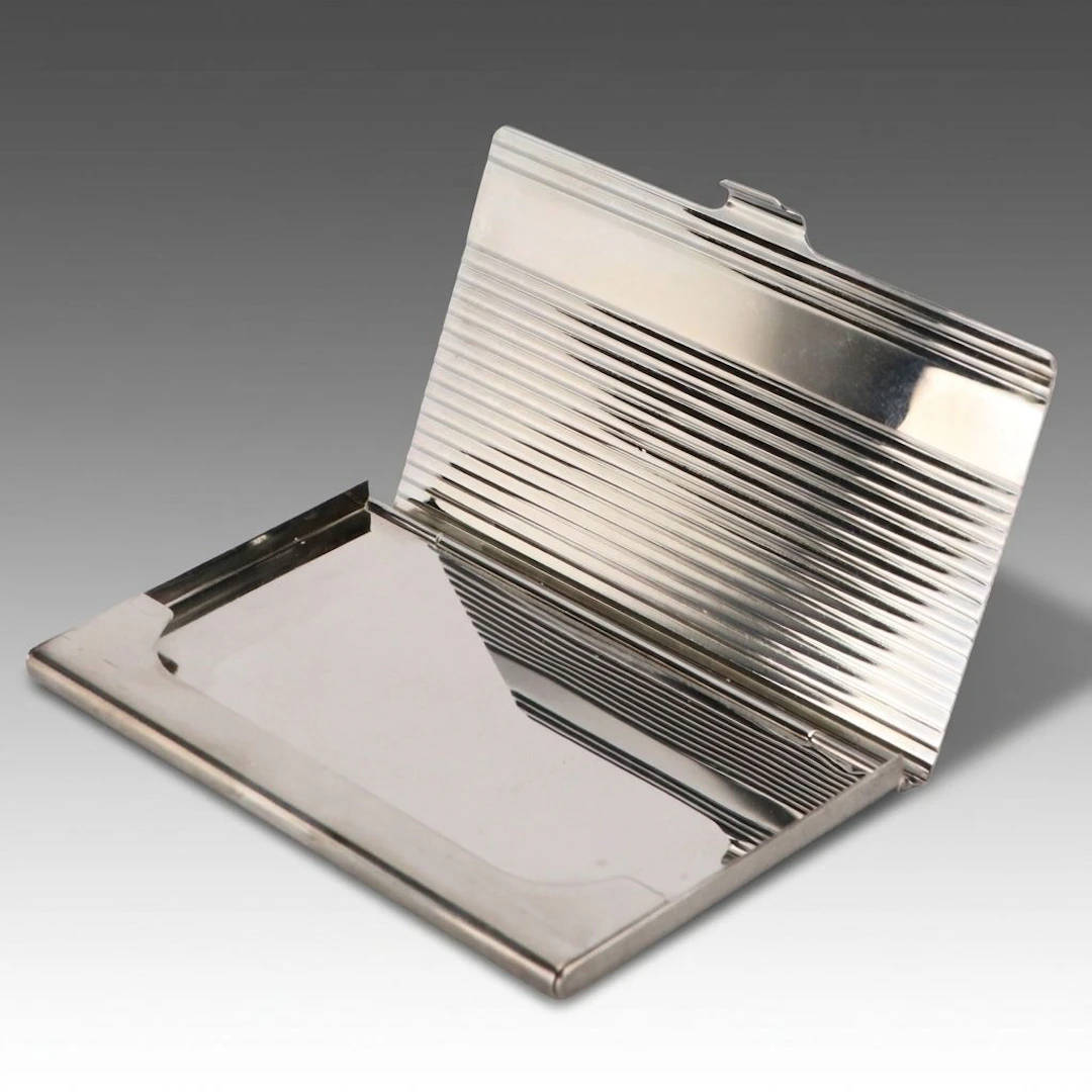 Art Deco Style Silver Toned Metal Card Case