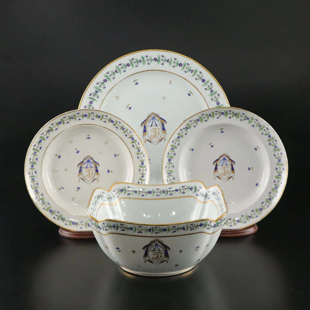 Chinese Export Porcelain Armorial Dinnerware, Mid-18th Century