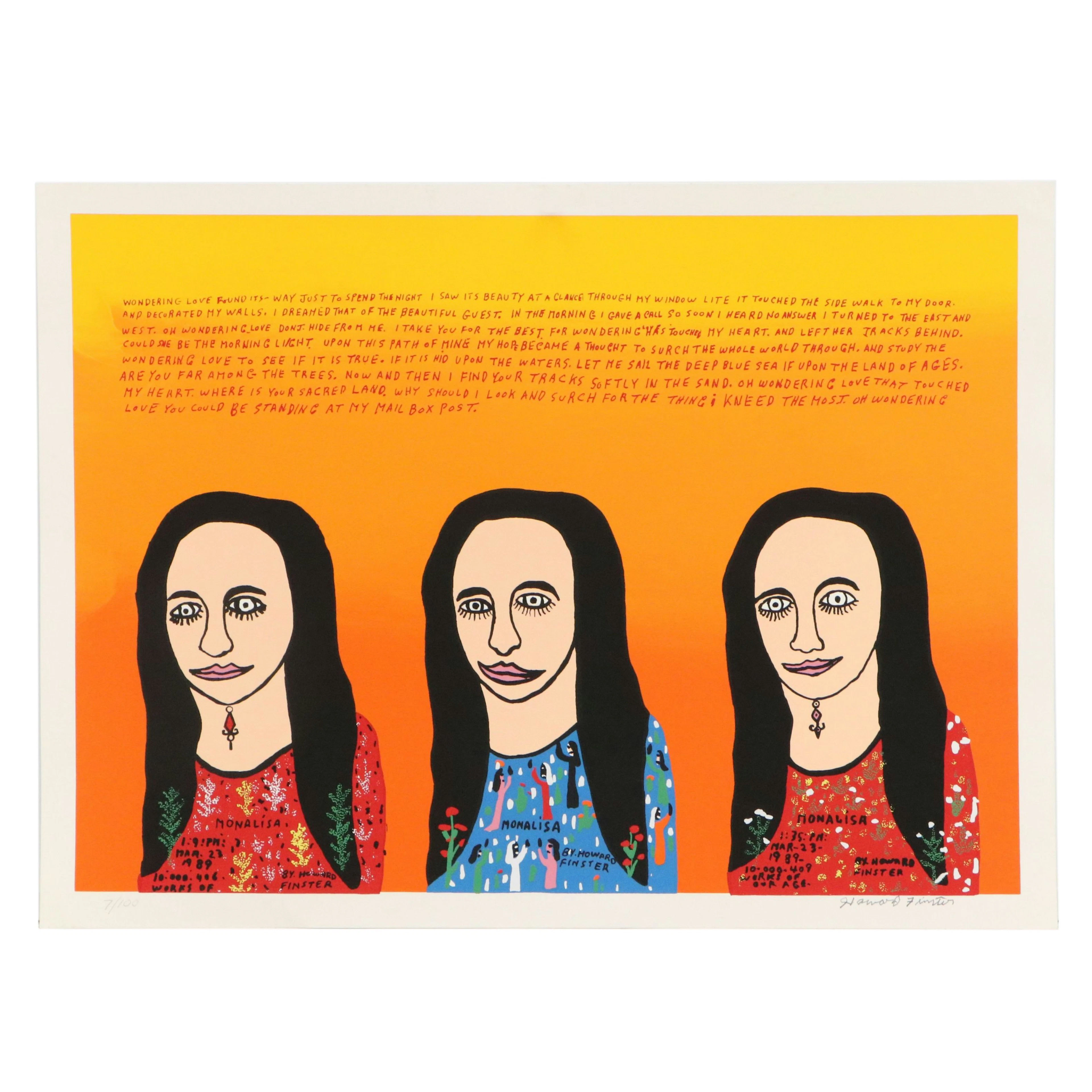 Howard Finster Folk Art Serigraph "Mona Lisa"