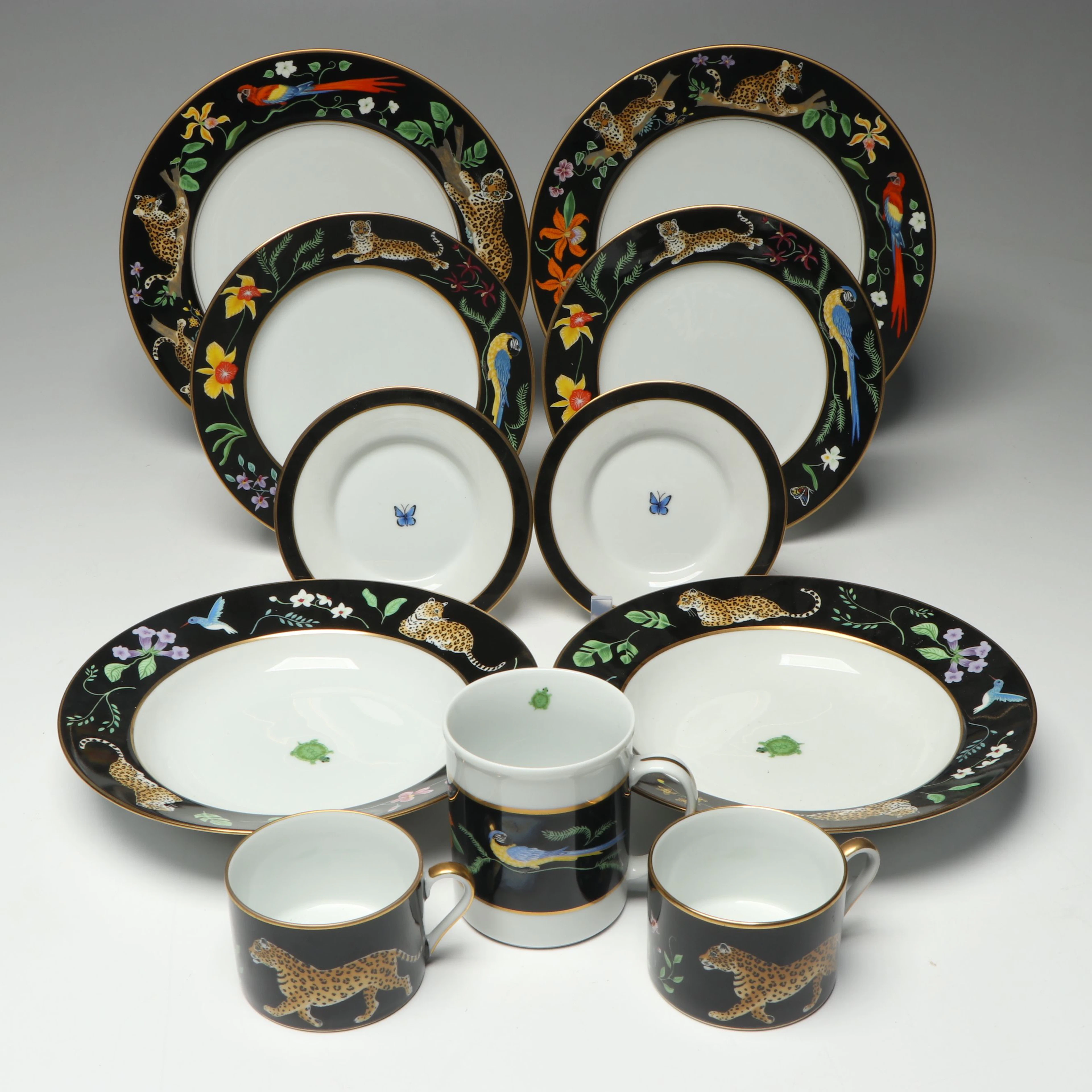 Lynn Chase "Jaguar Jungle" Plates and Drinkware, Late 20th/Early 21st Century