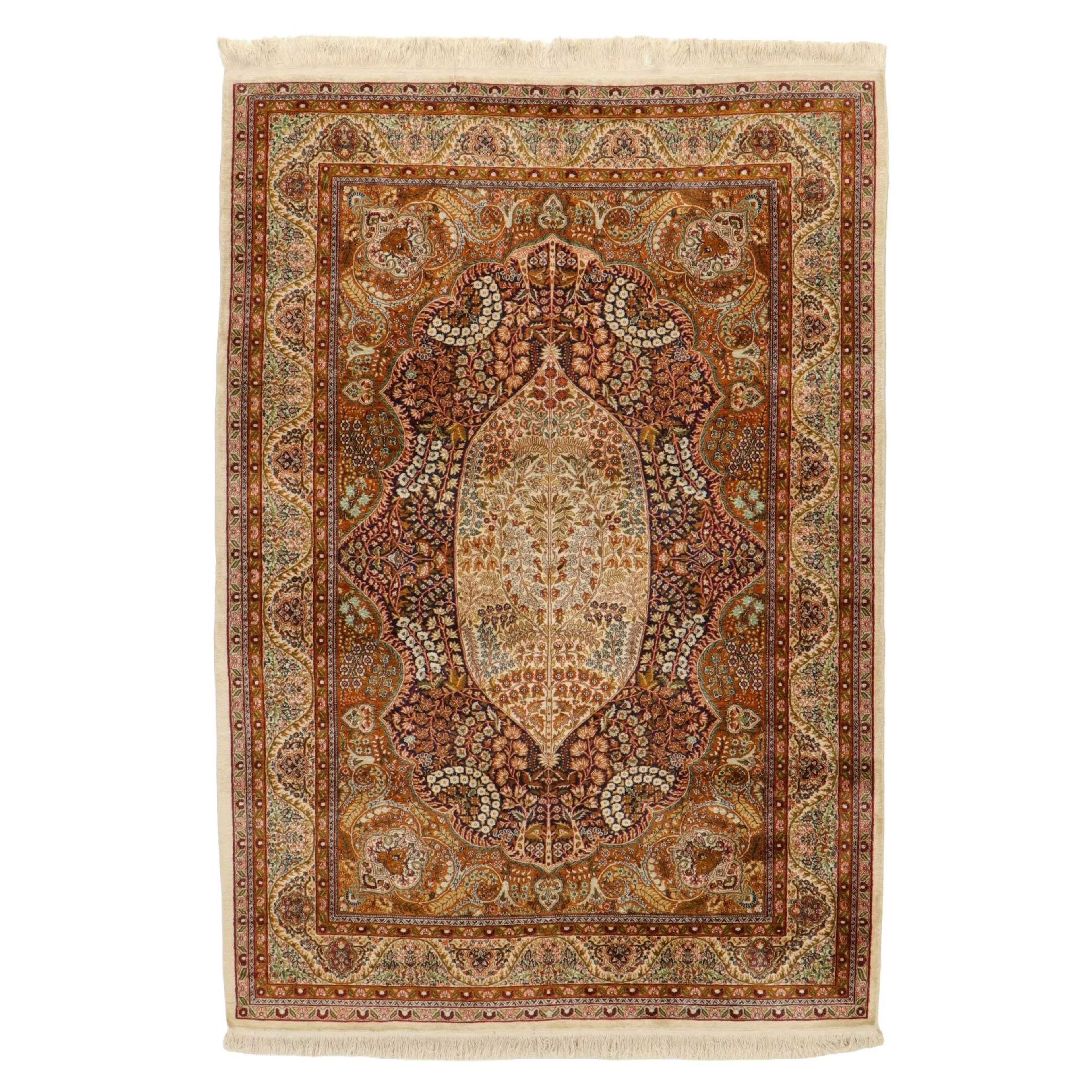 6'3 x 9'4 Hand-Knotted Persian Kerman Style Silk Blend Area Rug