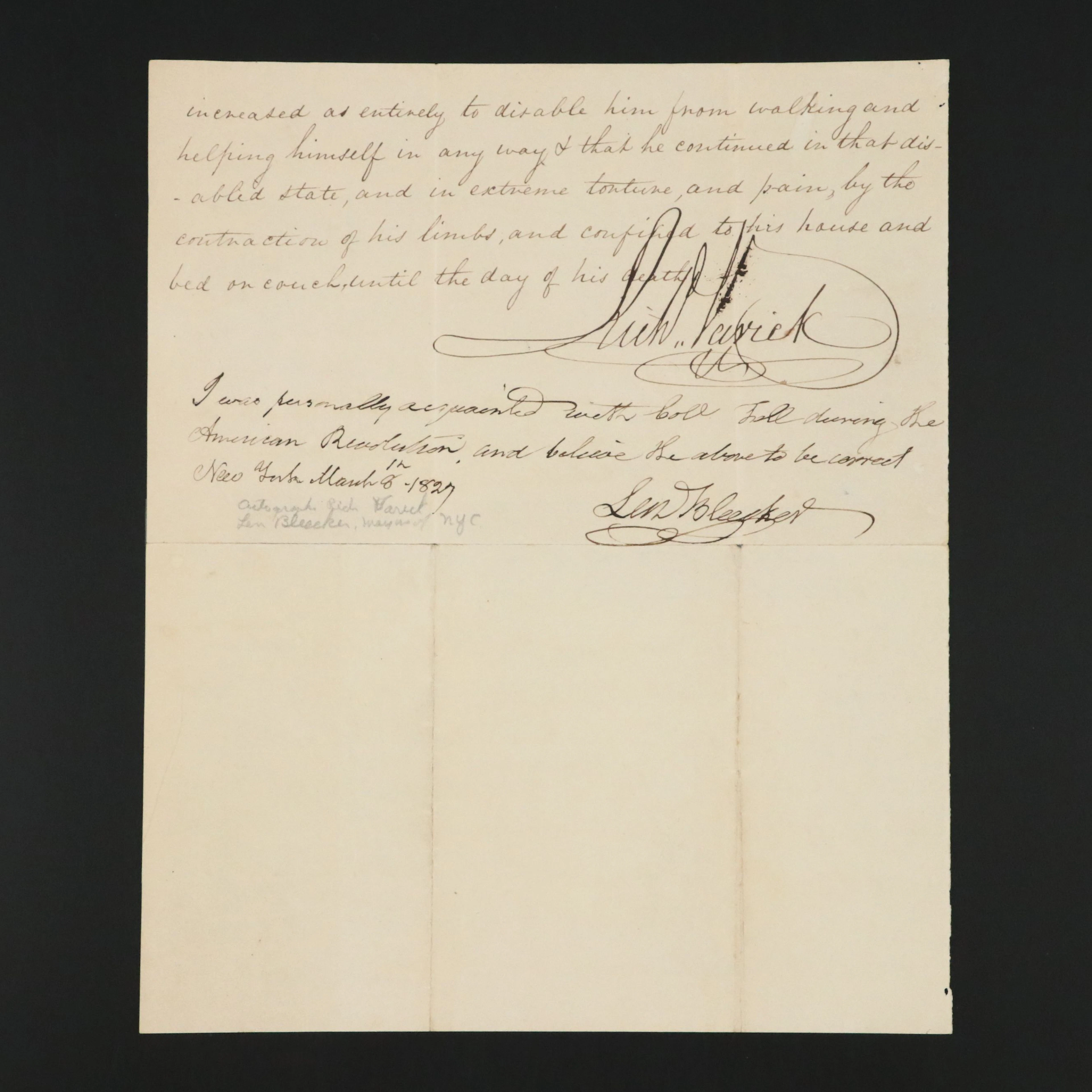 Richard Varick and Len Bleeker Signed Letter, Early 19th Century