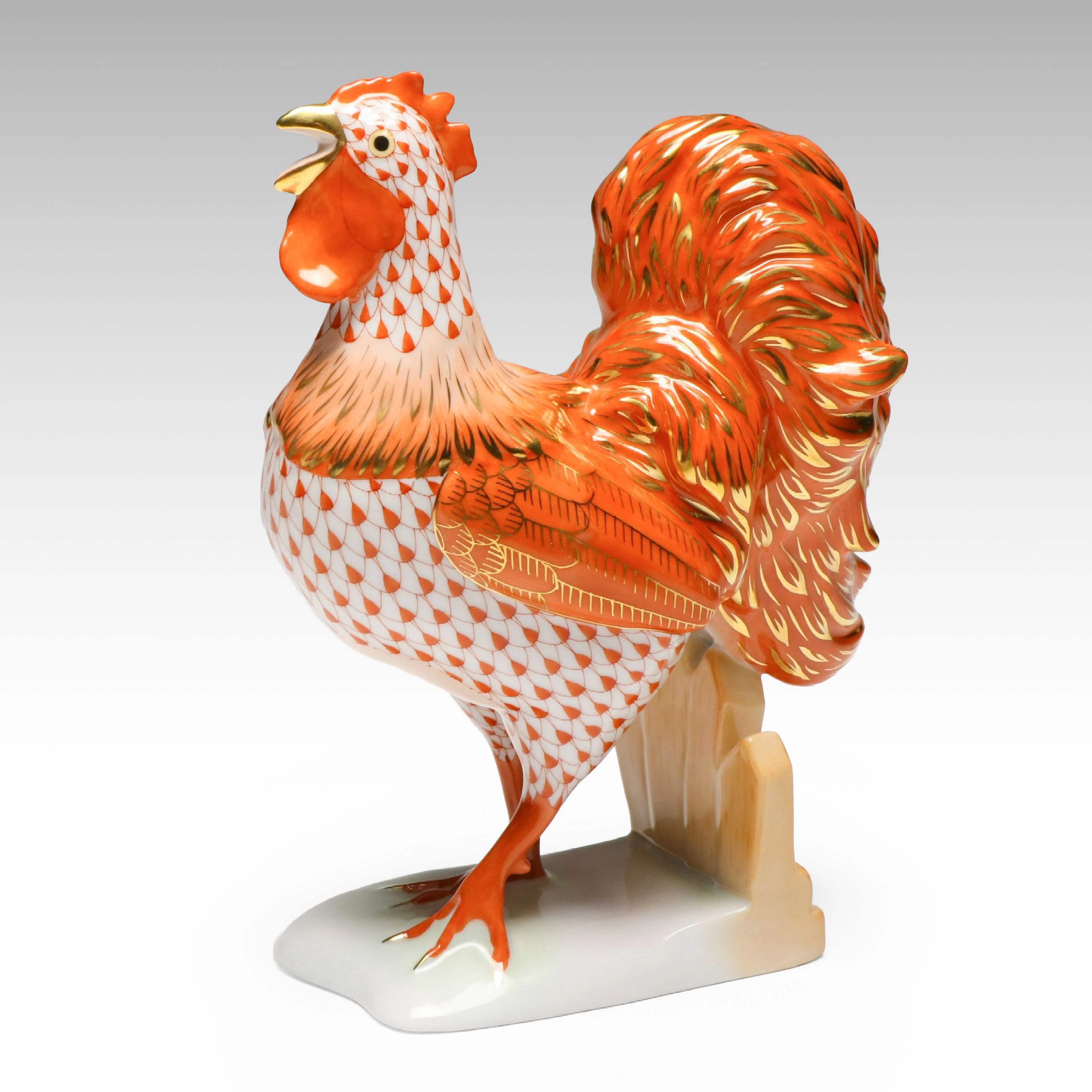 Herend Fishnet "Henry the Rooster" Kingdom Classic Porcelain Figure, 2015