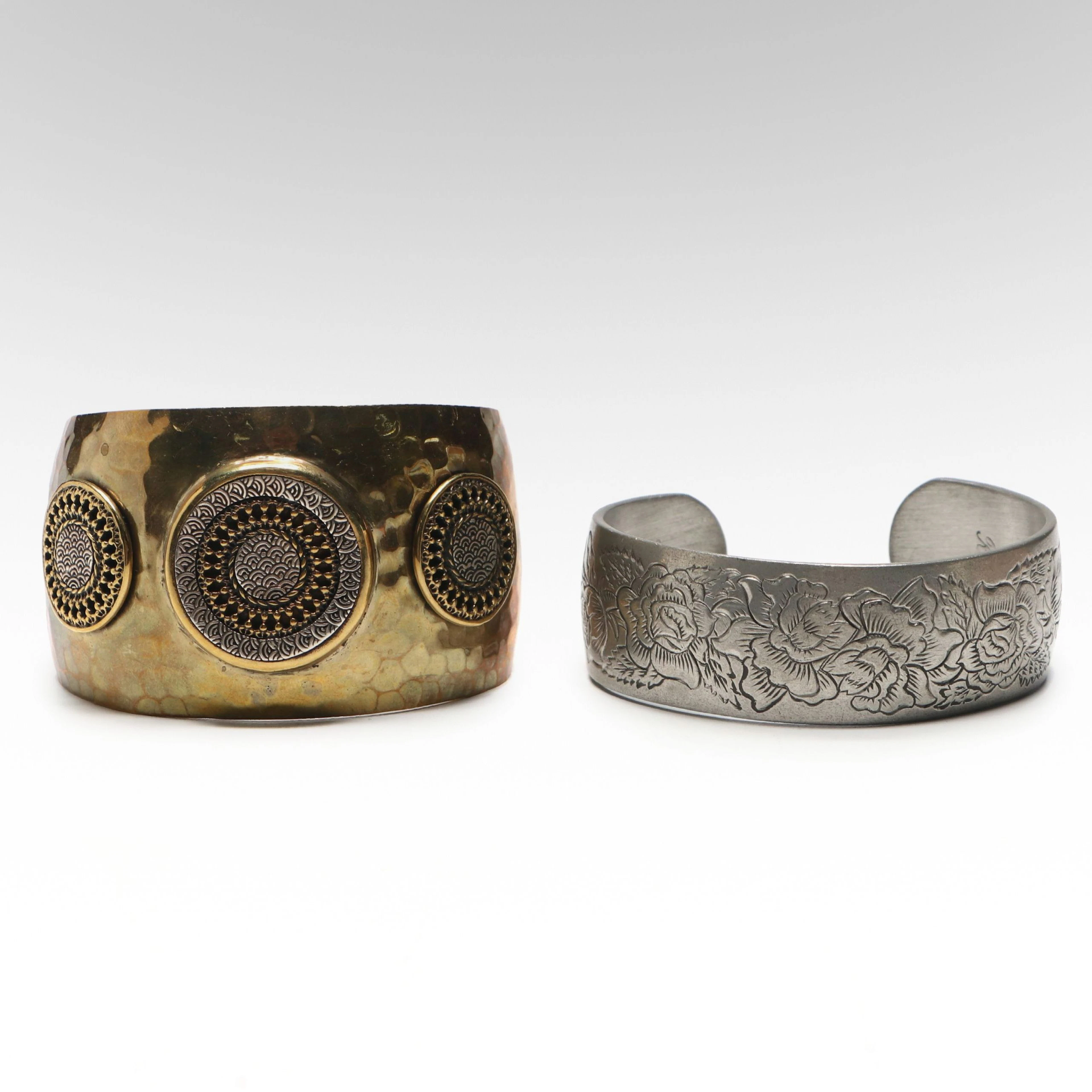 Kirk "Rose" Pewter Cuff with Esbe Sara Blaine Aristaeus Brass Bracelet