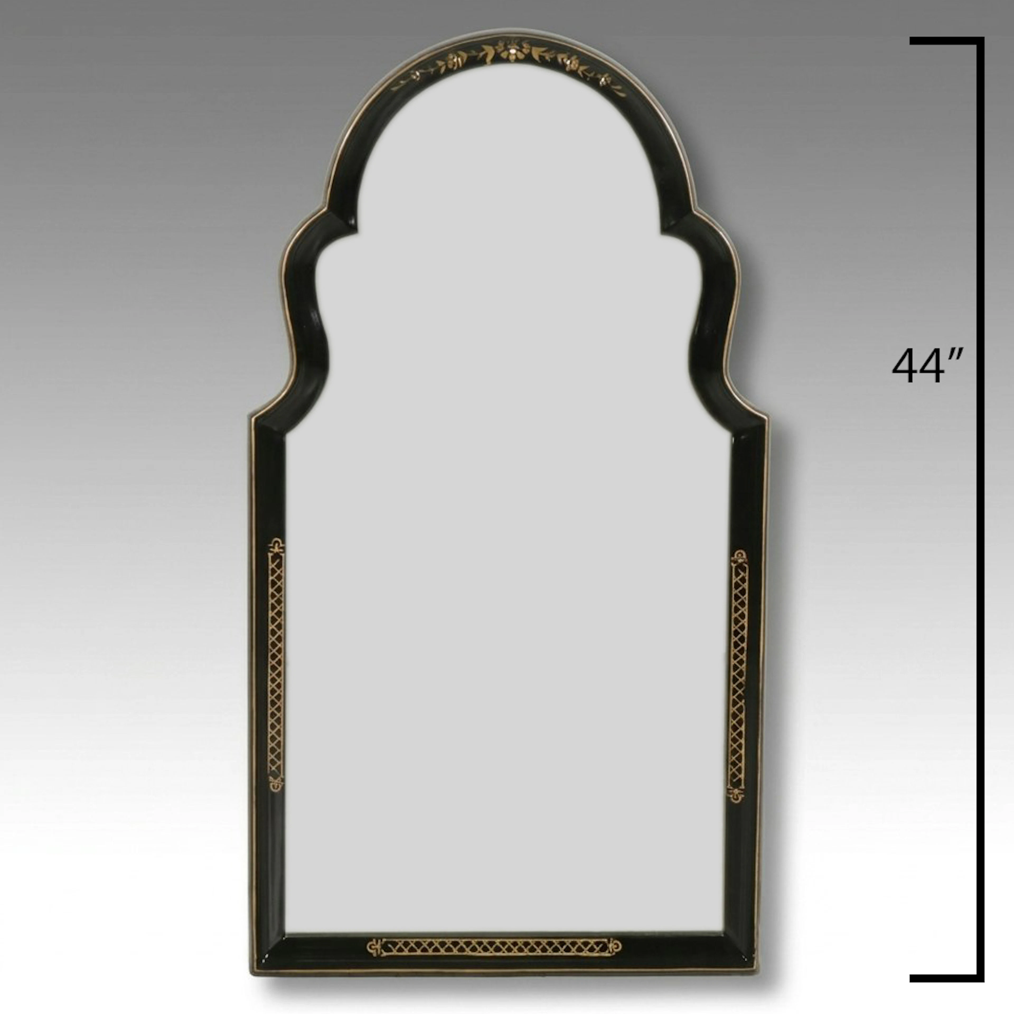 Chinoiserie Black Lacquered Wall Mirror with Painted Accents