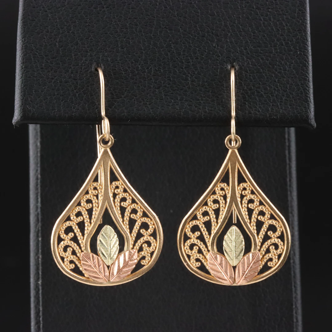 Coleman Co. Black Hills Gold 10K Tri-Color Leaf Earrings