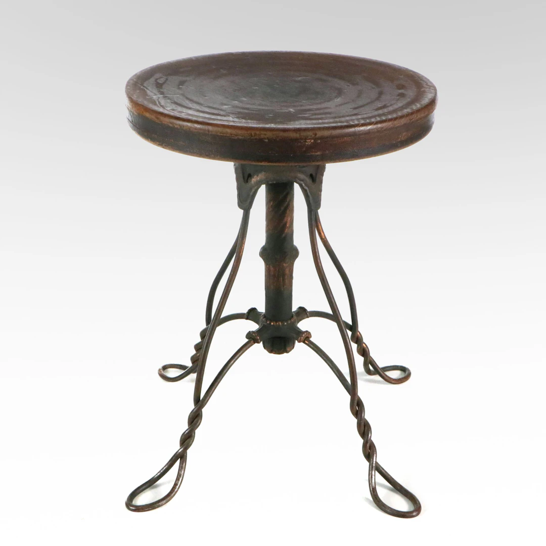 Late Victorian Oak and Twisted Wire Swivel-Lift Piano Stool, Early 20th Century