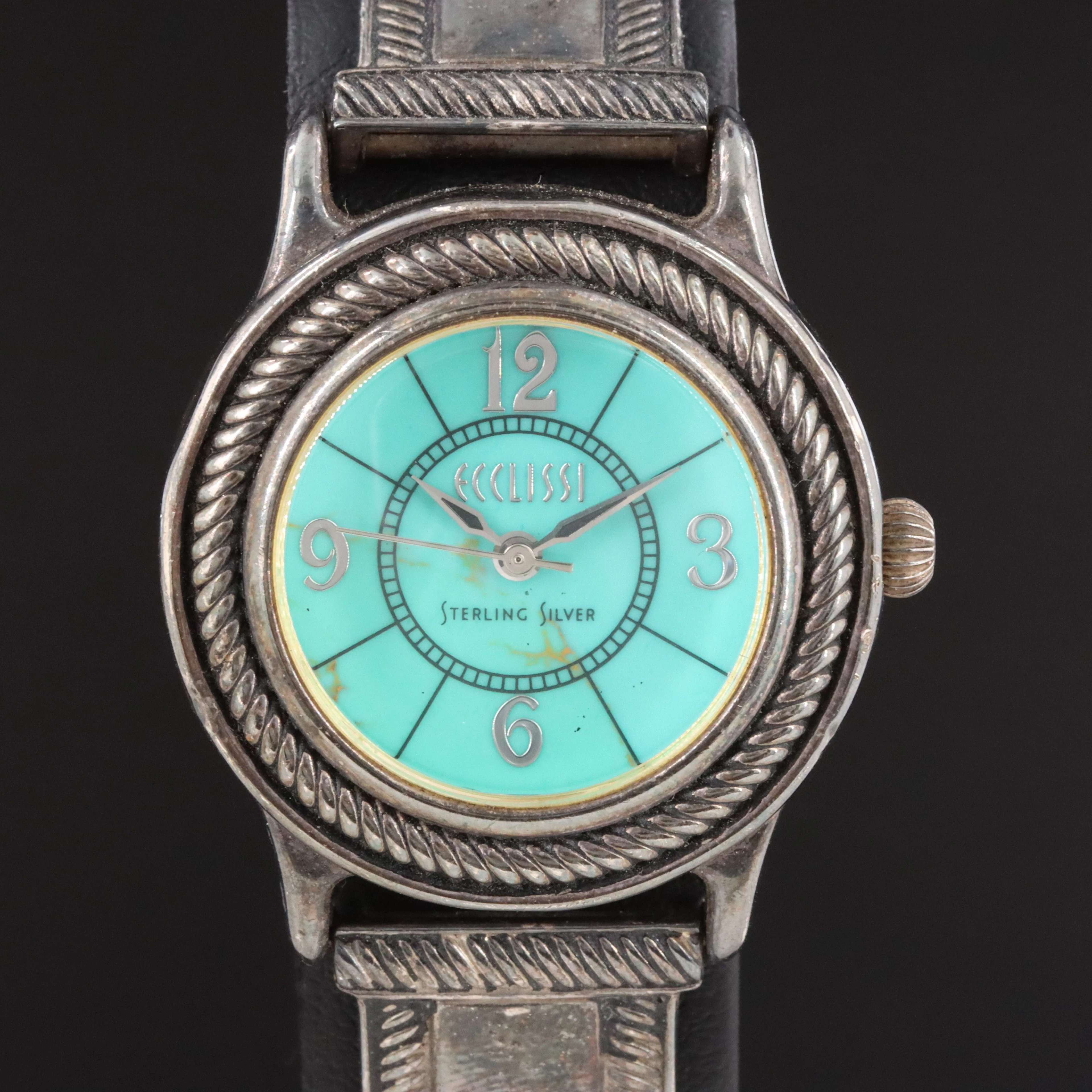 Ecclissi Sterling Silver and Steel Turquoise Blue Dial Vintage Quartz Watch