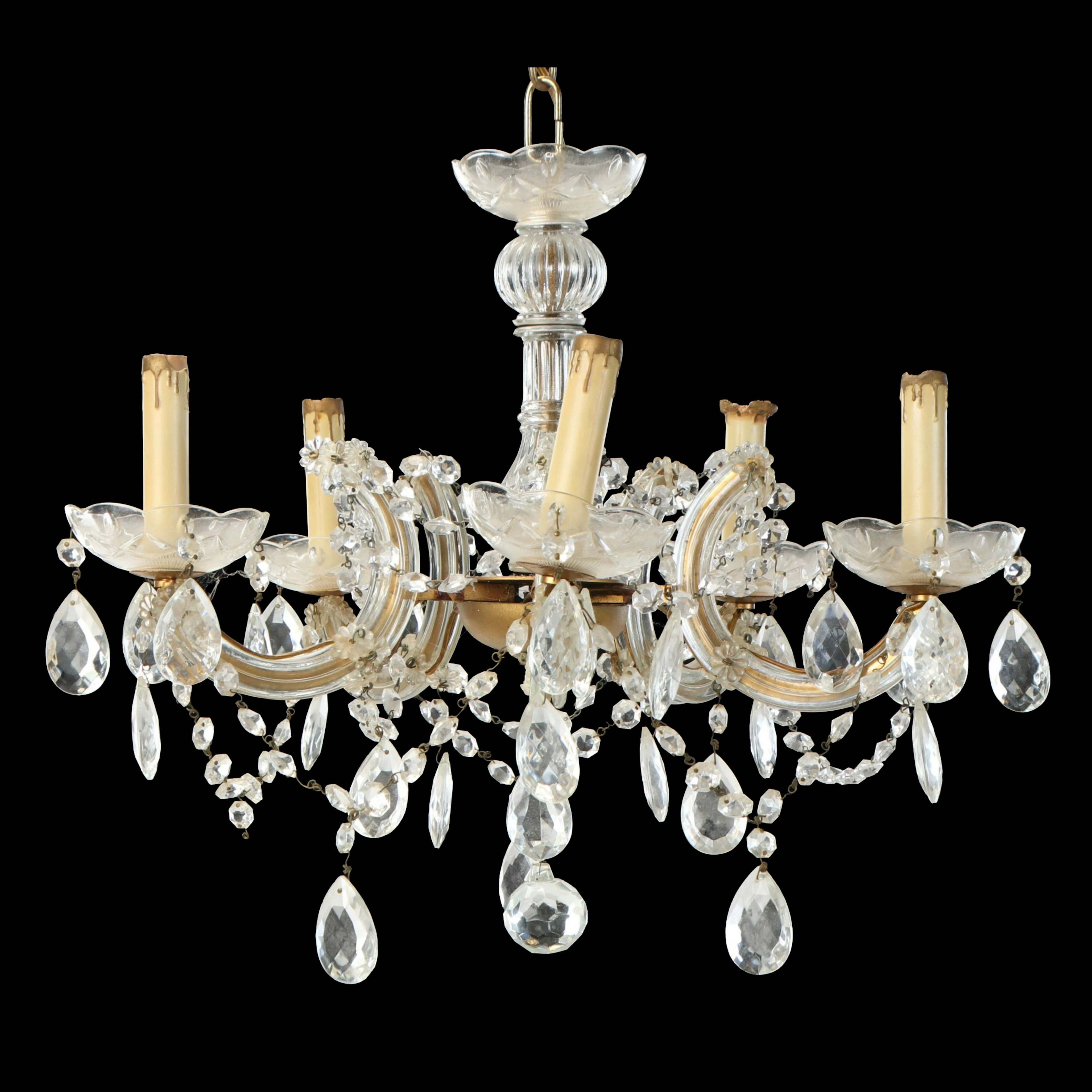 Traditional Cut Glass and Beaded Five-Arm Chandelier