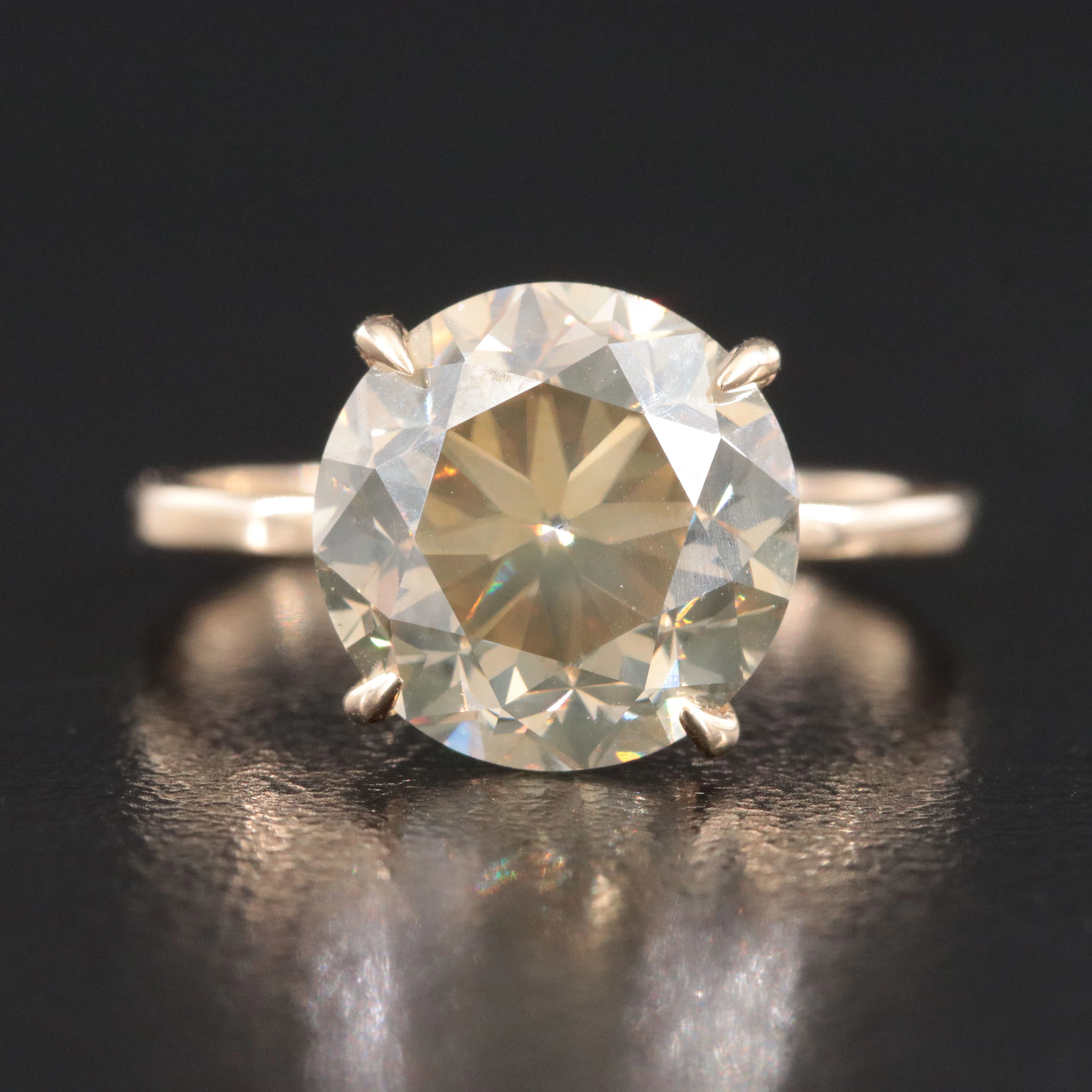 14K 4.59 CT Fancy Yellowish Brown Diamond Solitaire Ring with IGI