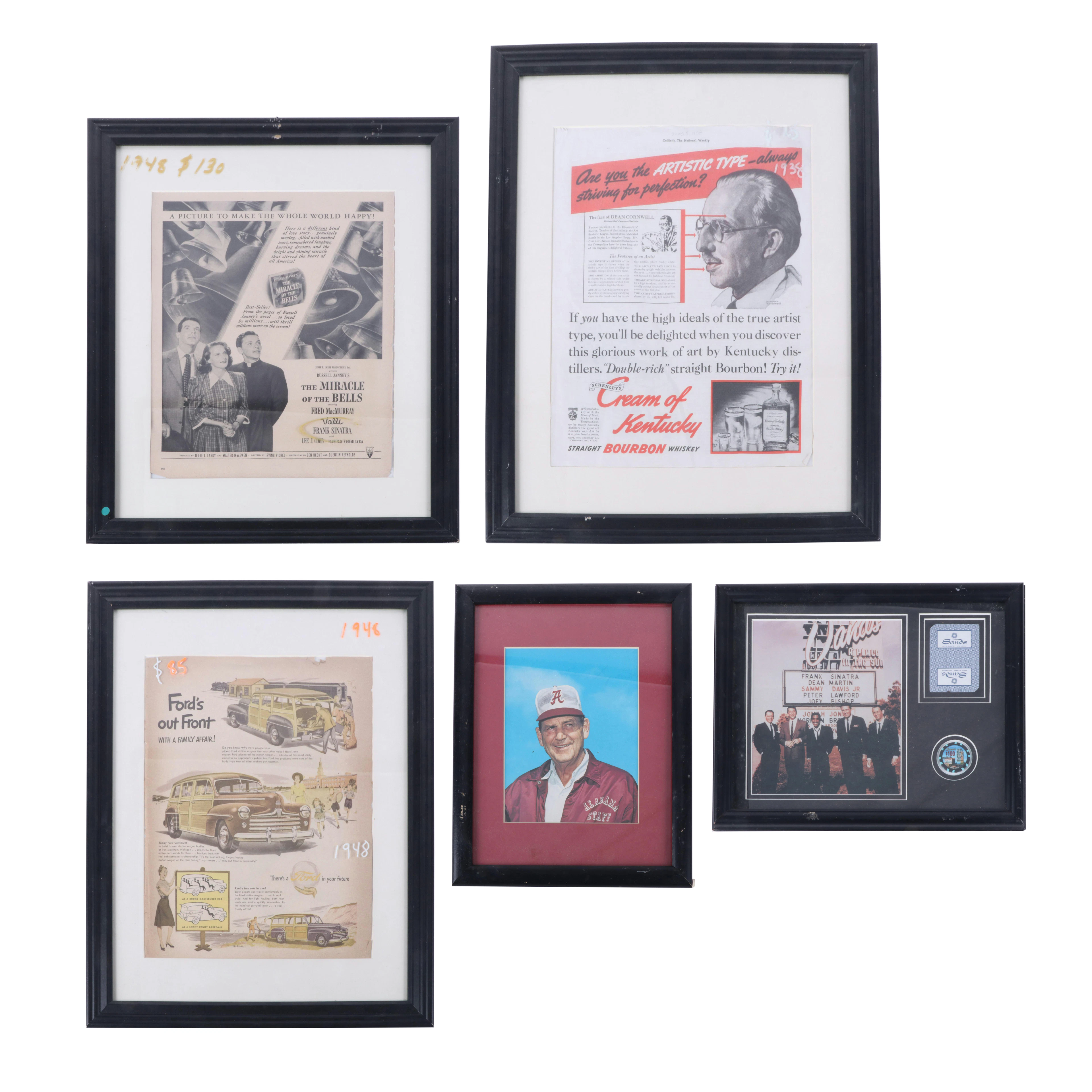 Framed Vintage Advertising, Rat Pack Photo and More