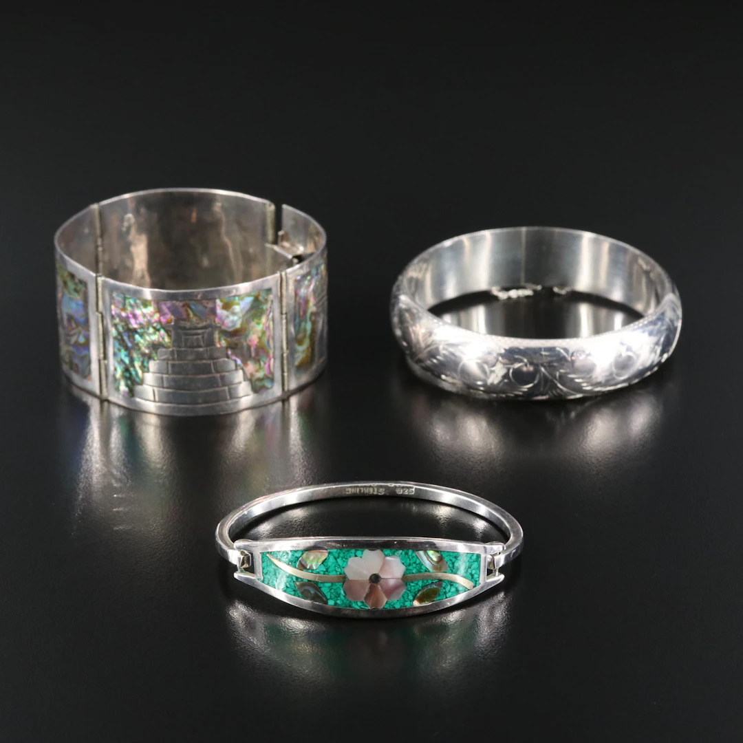 Sterling Bracelets Featuring Abalone and Mother-of-Pearl Inlay