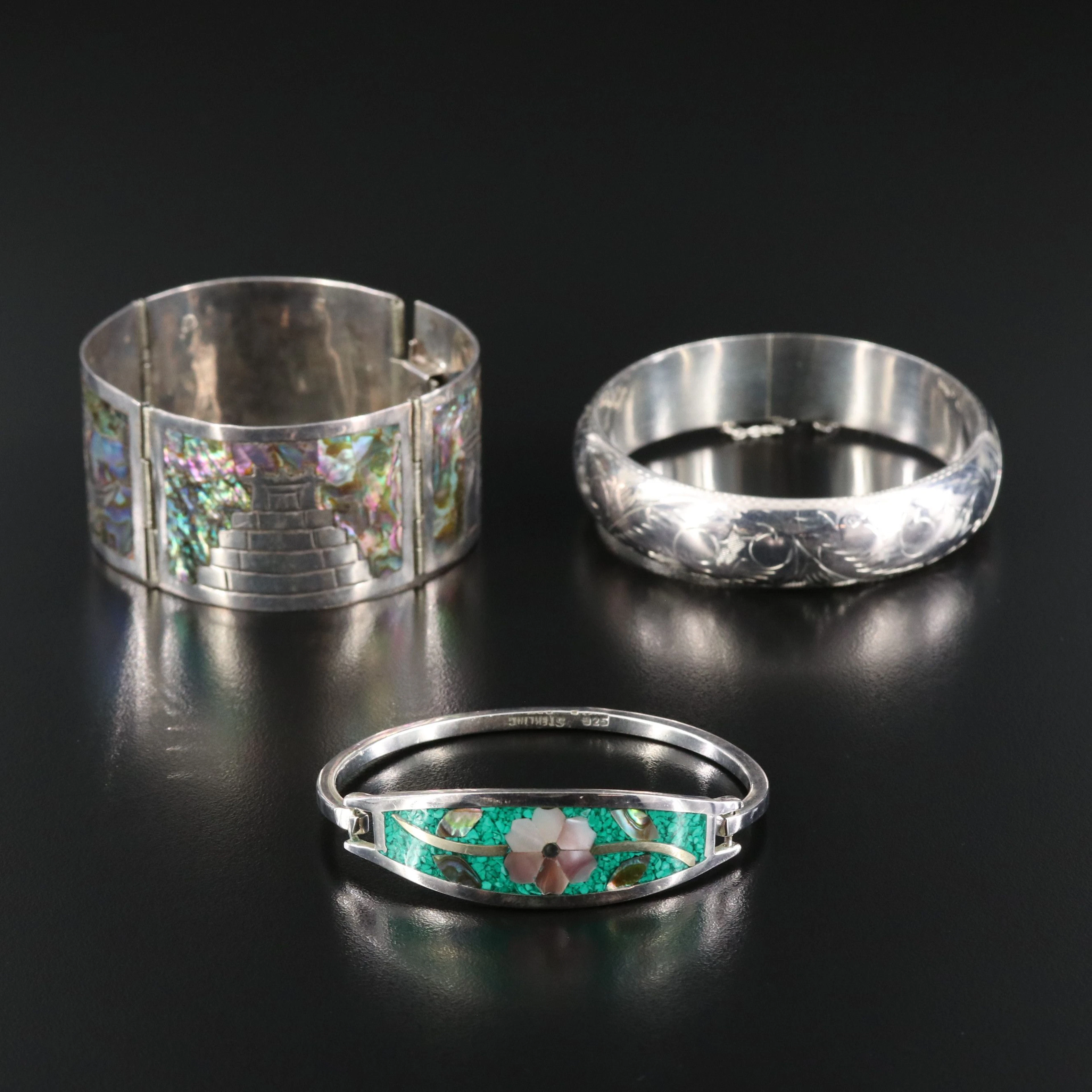 Sterling Bracelets Featuring Abalone and Mother-of-Pearl Inlay