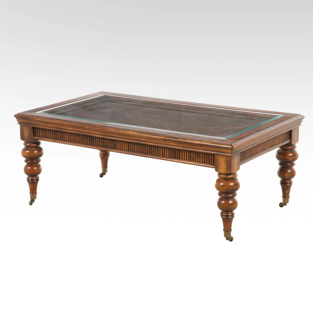 Anglo-Indian Style Wooden Coffee Table with Woven Top, Late 20th to