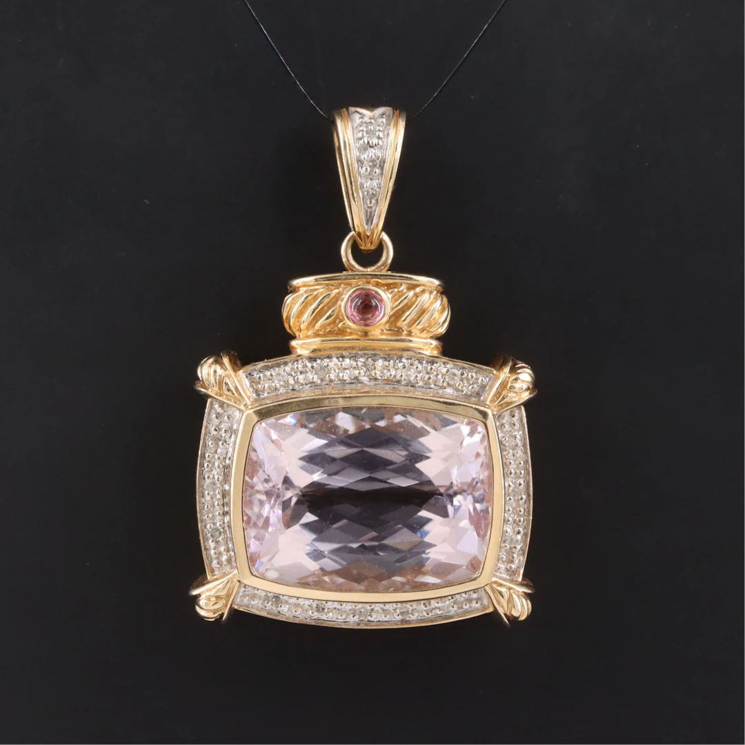 14K 24.25 CT Kunzite and Diamond Pendant