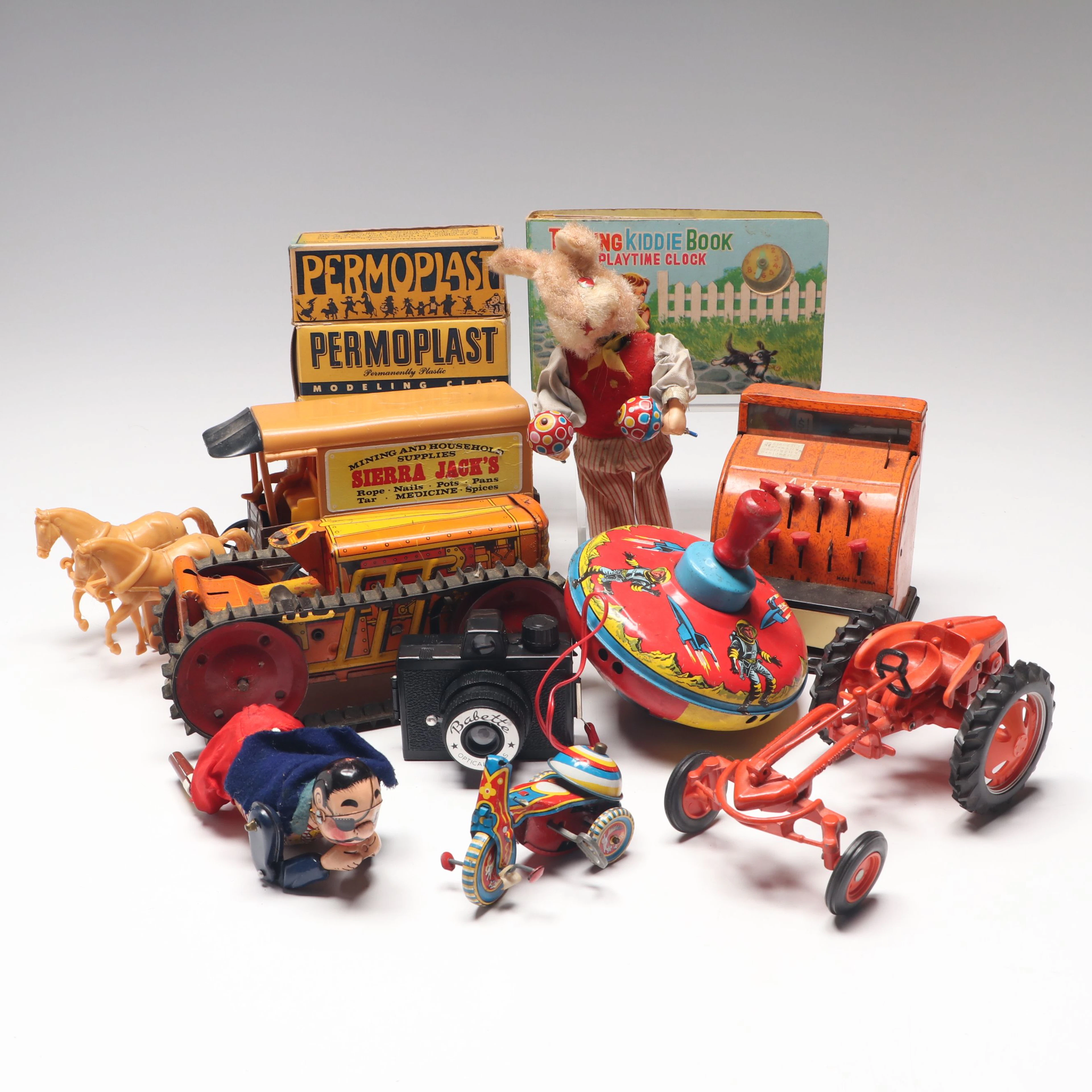 Marx Tin Lithograph Vehicle, Permoplast Modeling Clay, and More Vintage Toys