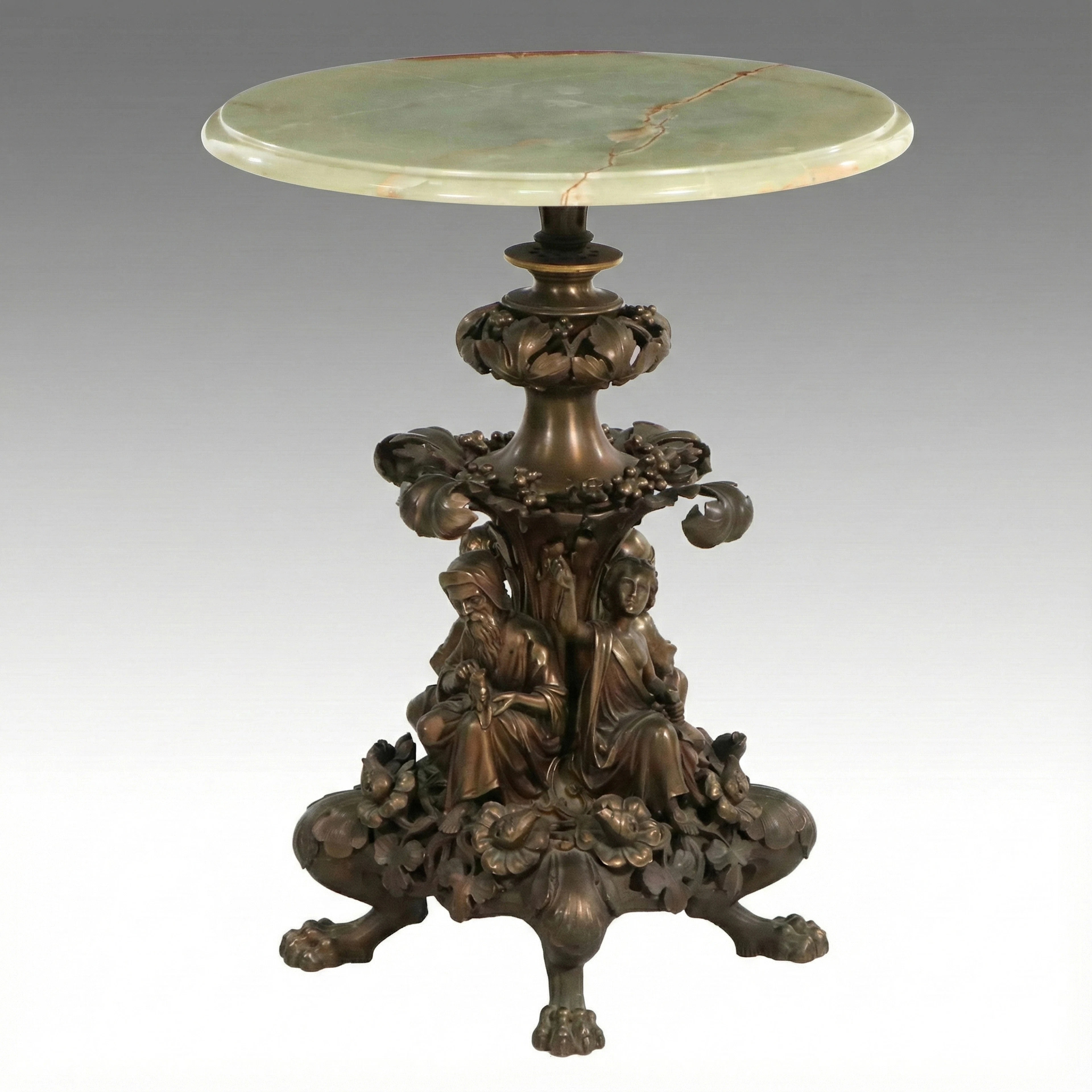 Italian Renaissance Style Calcite Marble & Bronze Figural Table, Late 19th C