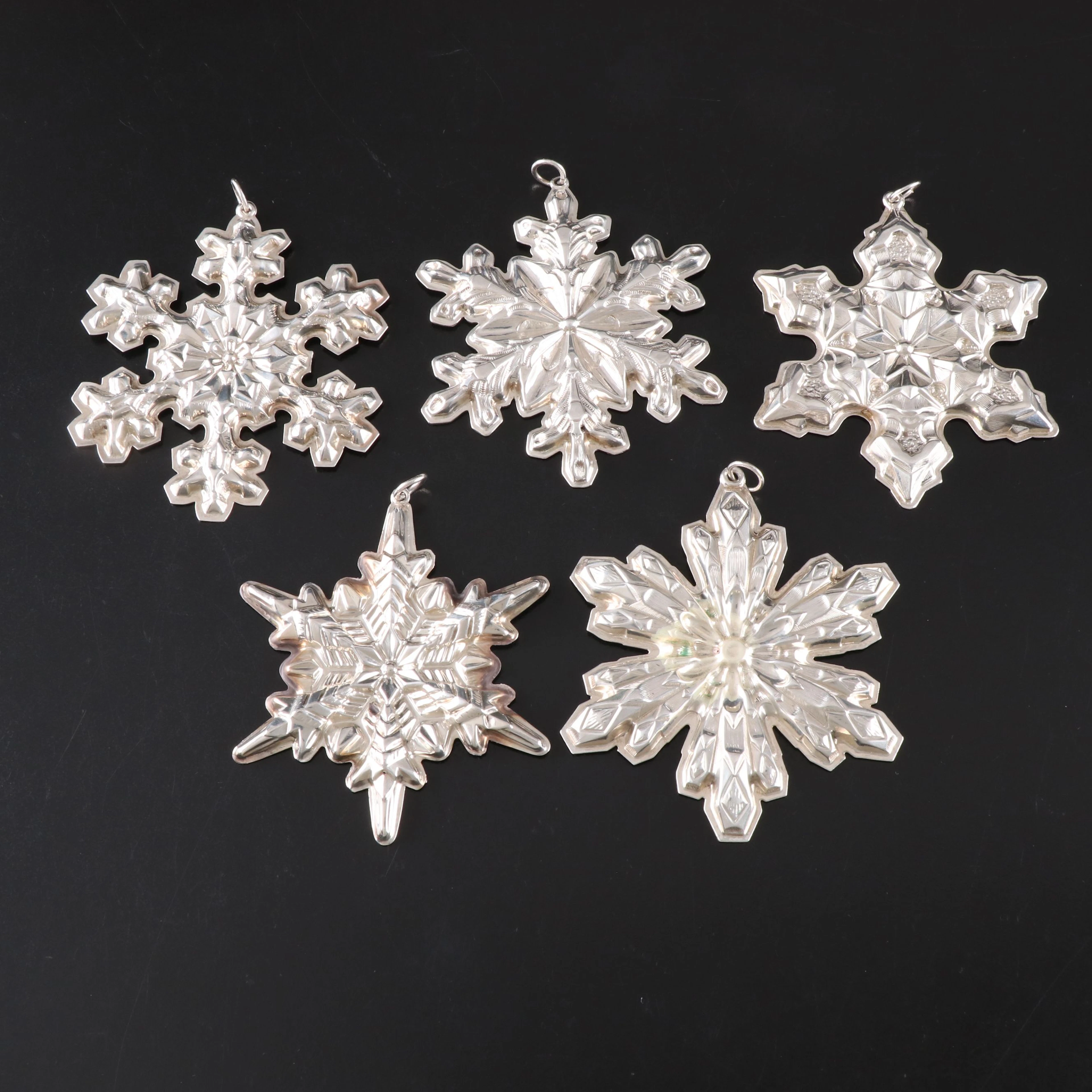 Gorham Sterling Silver Annual Snowflake Ornaments, 1972-1977