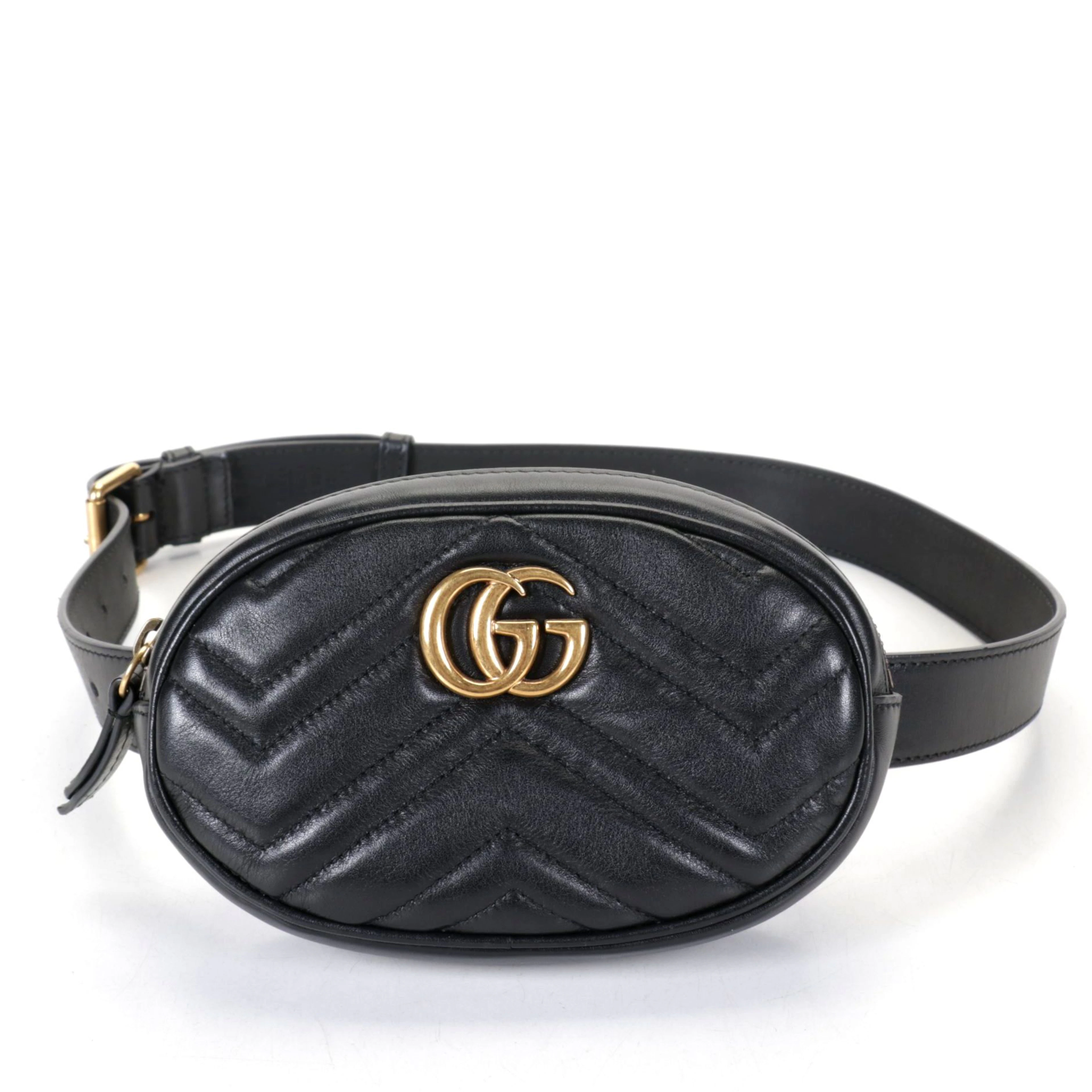 Gucci GG Marmont Belt Bag in Black Matelassé Leather