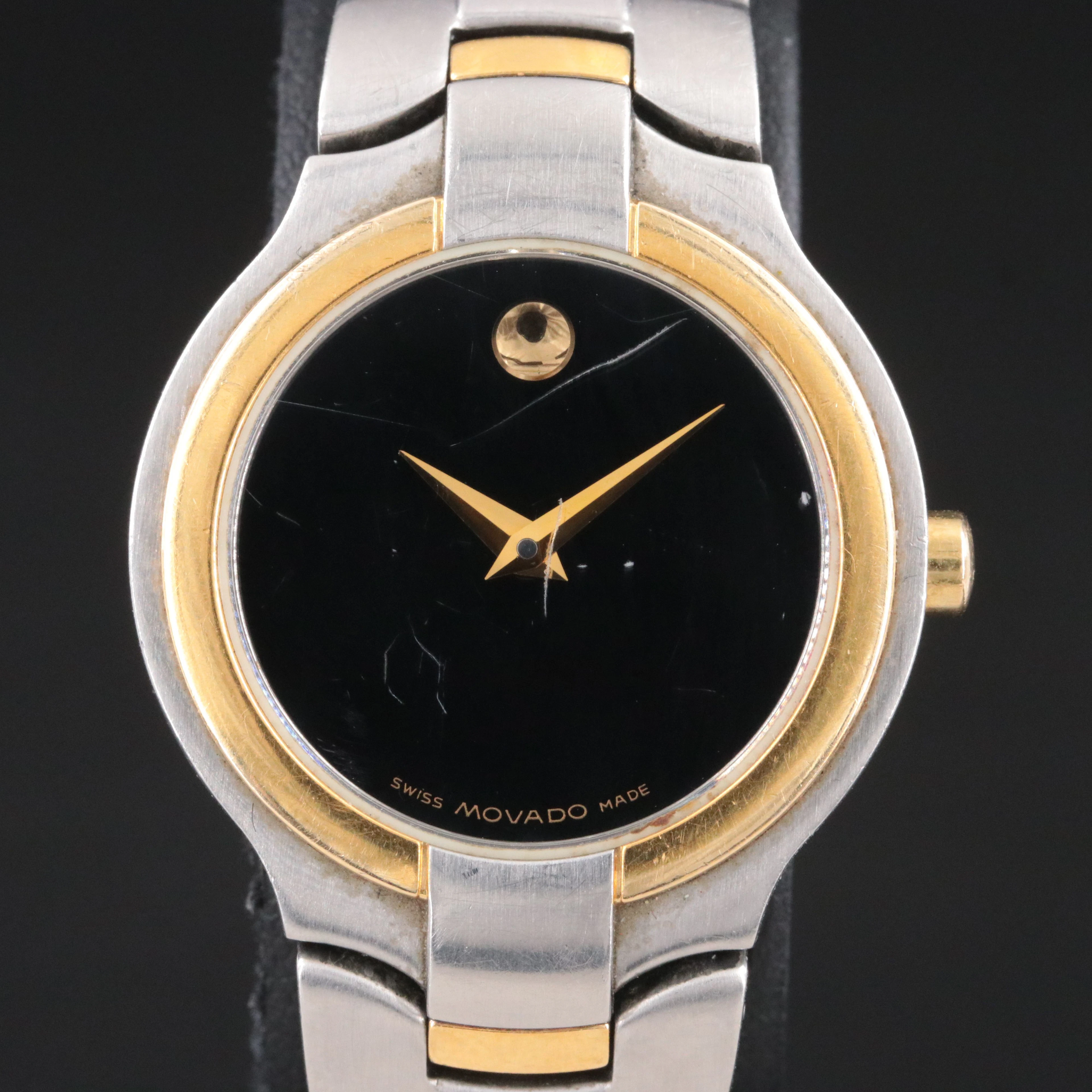 Movado Two Tone Black Museum Dial Steel Quartz Watch Ref. 81 G4 1852