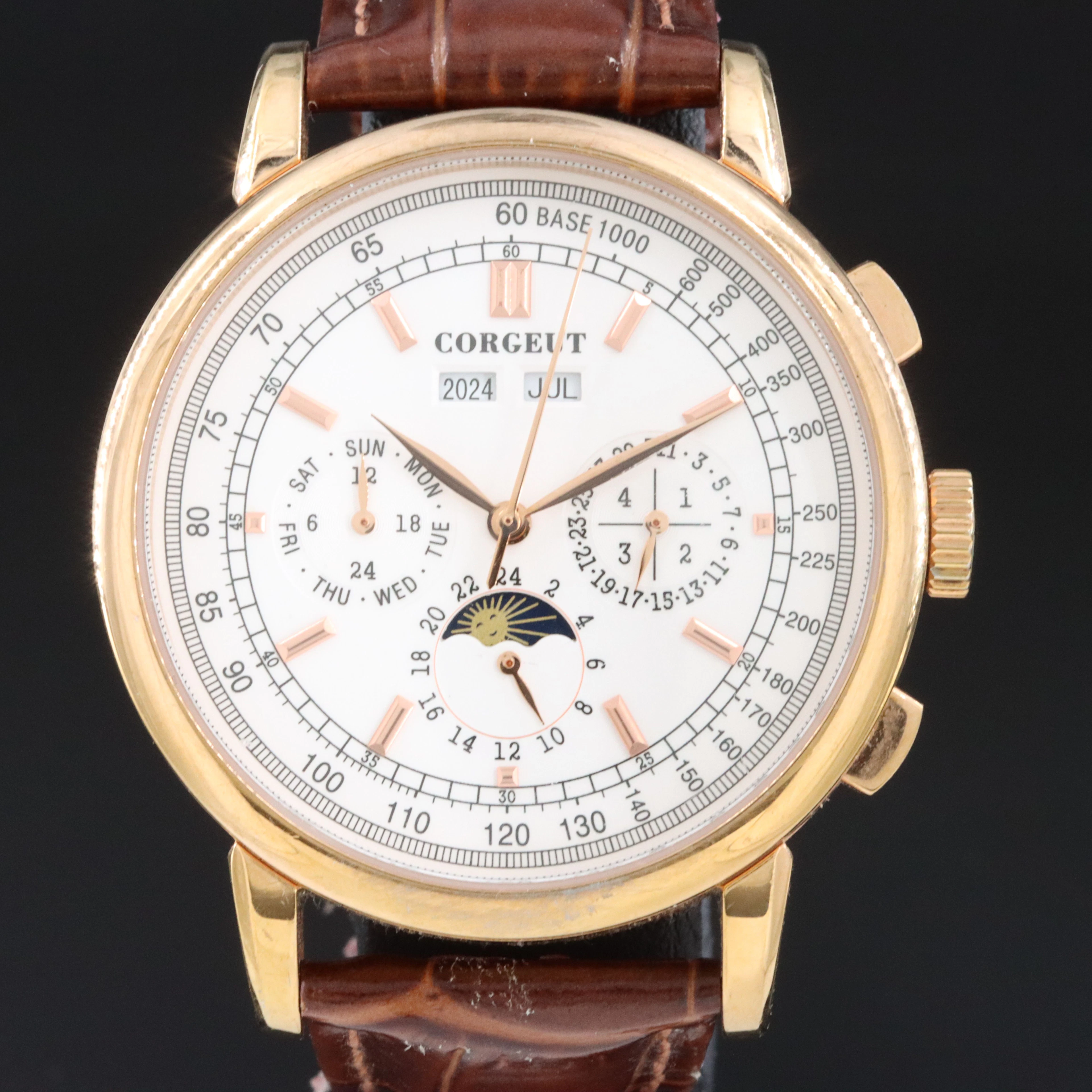 Corgeut Master Annual Calendar Rose-Tone Automatic Skeleton Watch #20.50.56G
