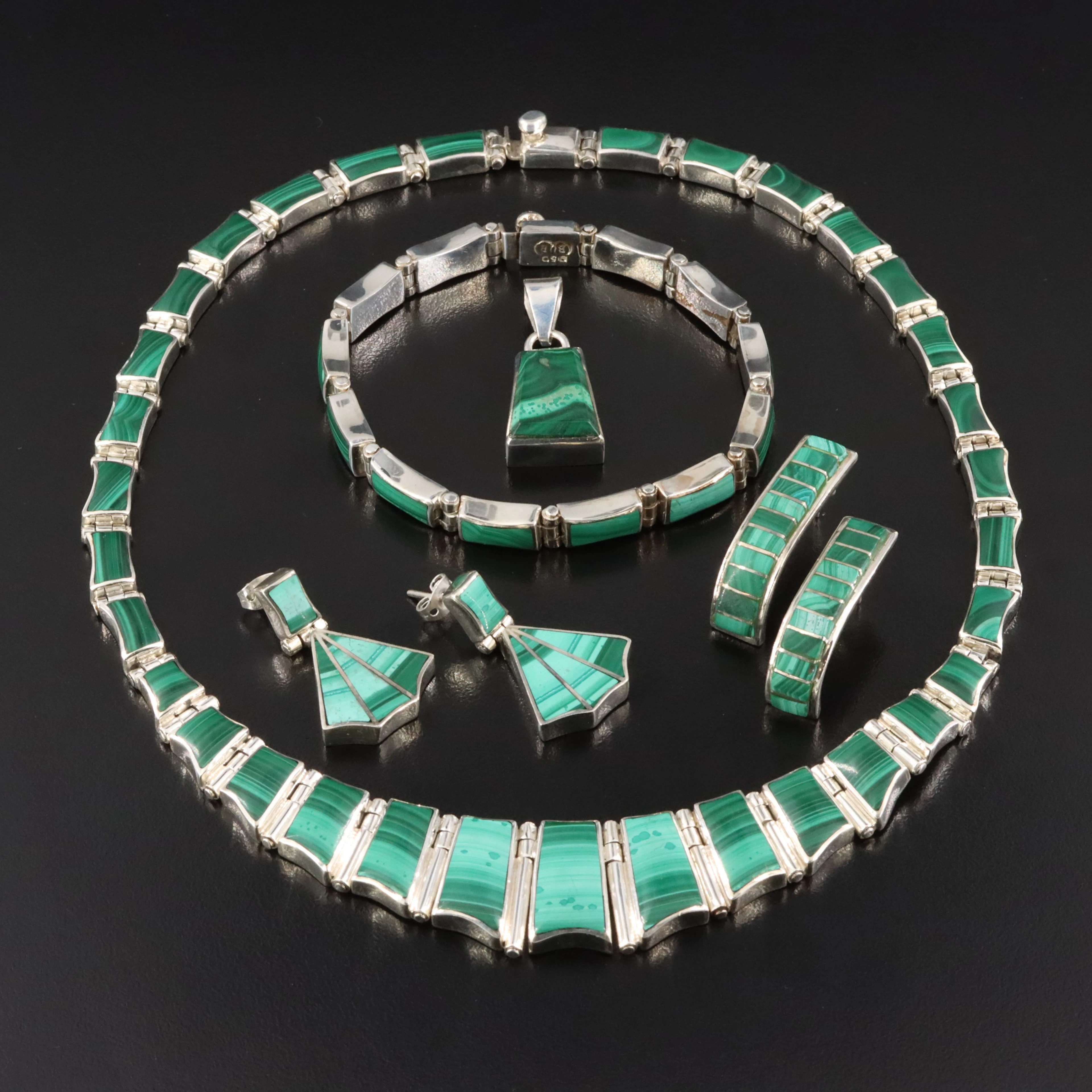 950 Silver & Sterling Malachite Assorted Jewelry