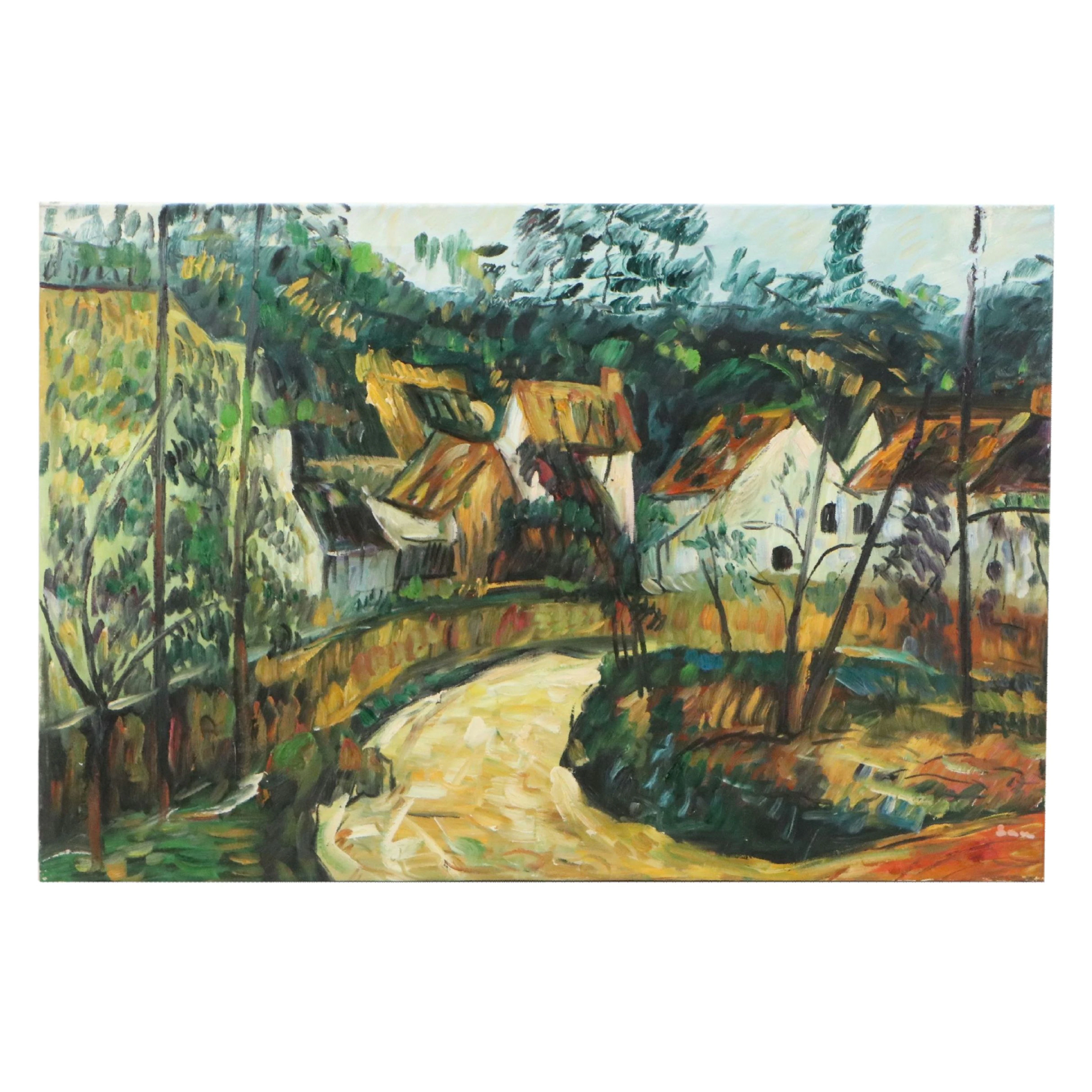 Impressionist Acrylic Painting of Rural Scene, 21st Century