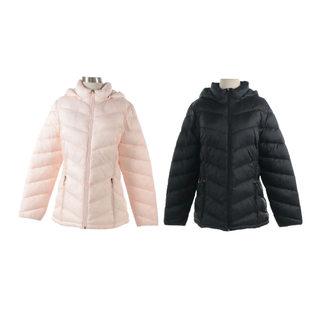Charter Club "Packable Short" Hooded Puffer Jackets in Black and Pink