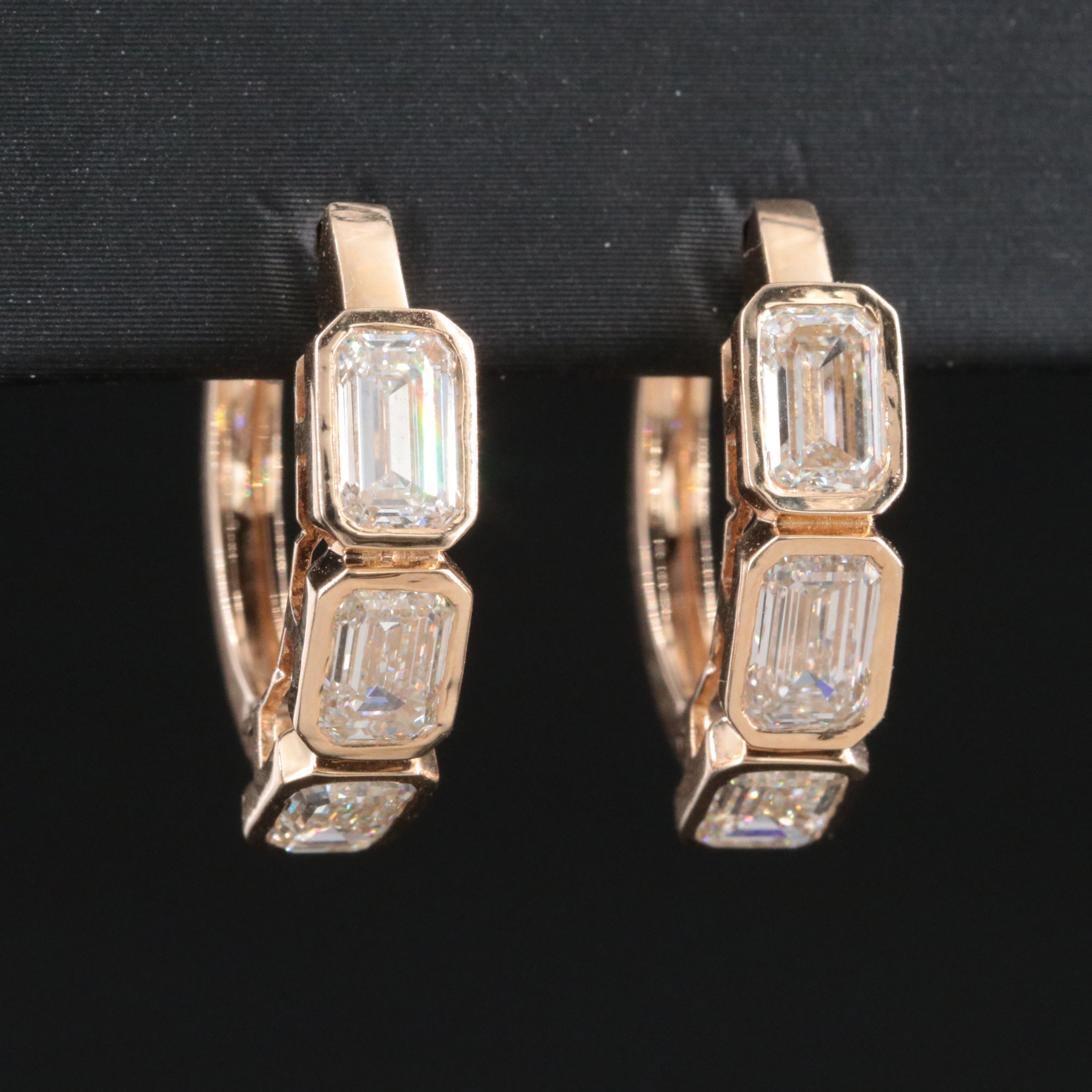 14K 3.10 CTW Diamond Huggie Hoop Earrings with GIA Reports
