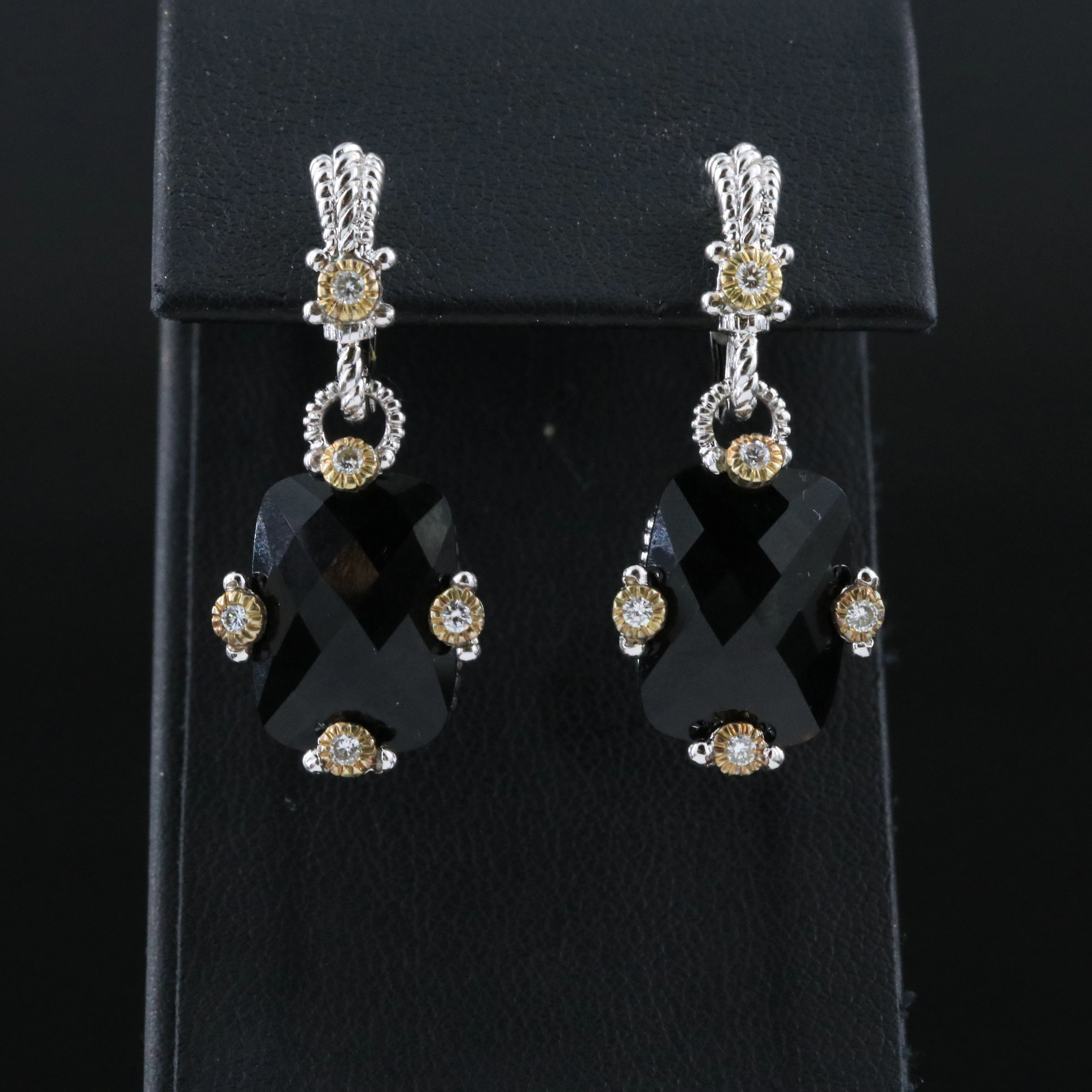 JR Two by Judith Ripka Sterling Black Onyx & Diamond Earrings with 18K Accents