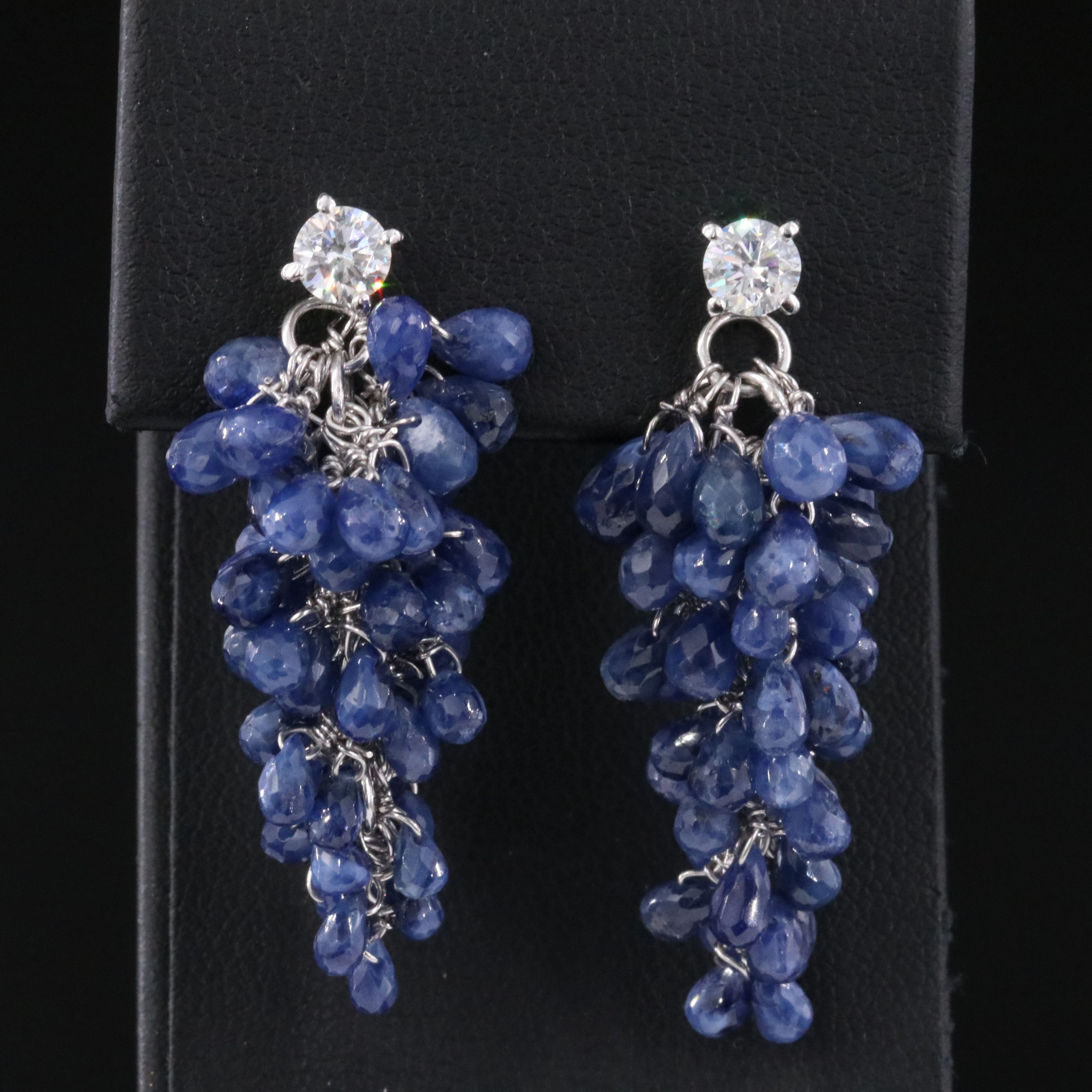 18K Diamond Stud Earrings with Sapphire Cluster Drop Enhancers