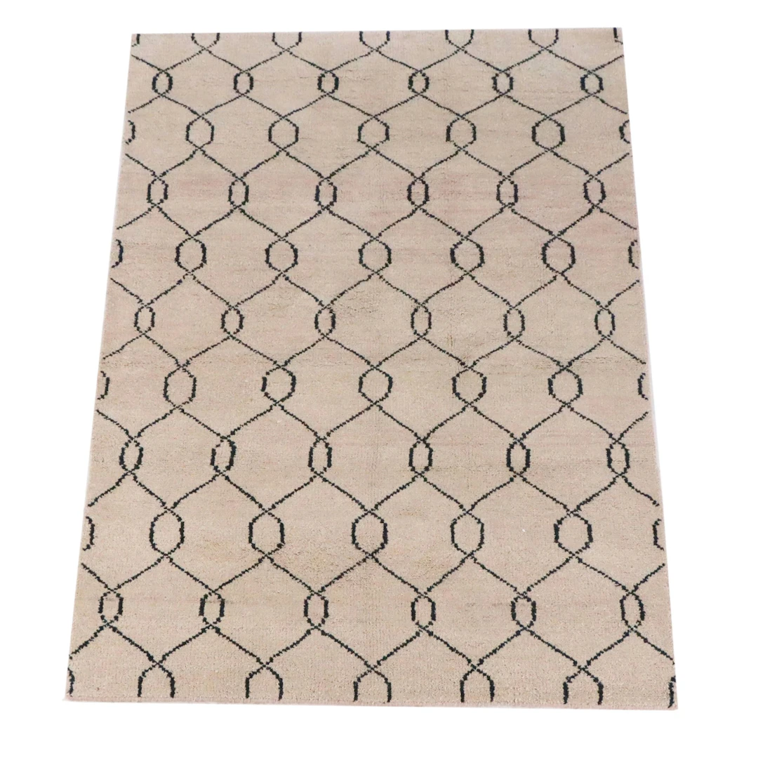 5'1 x 7'8 Hand-Knotted Indian Contemporary Lattice Area Rug