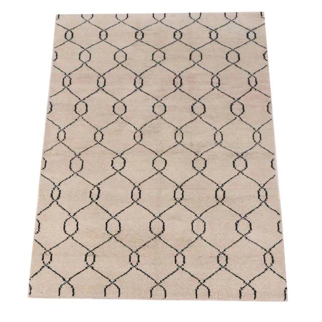 5'1 x 7'8 Hand-Knotted Indian Contemporary Lattice Area Rug