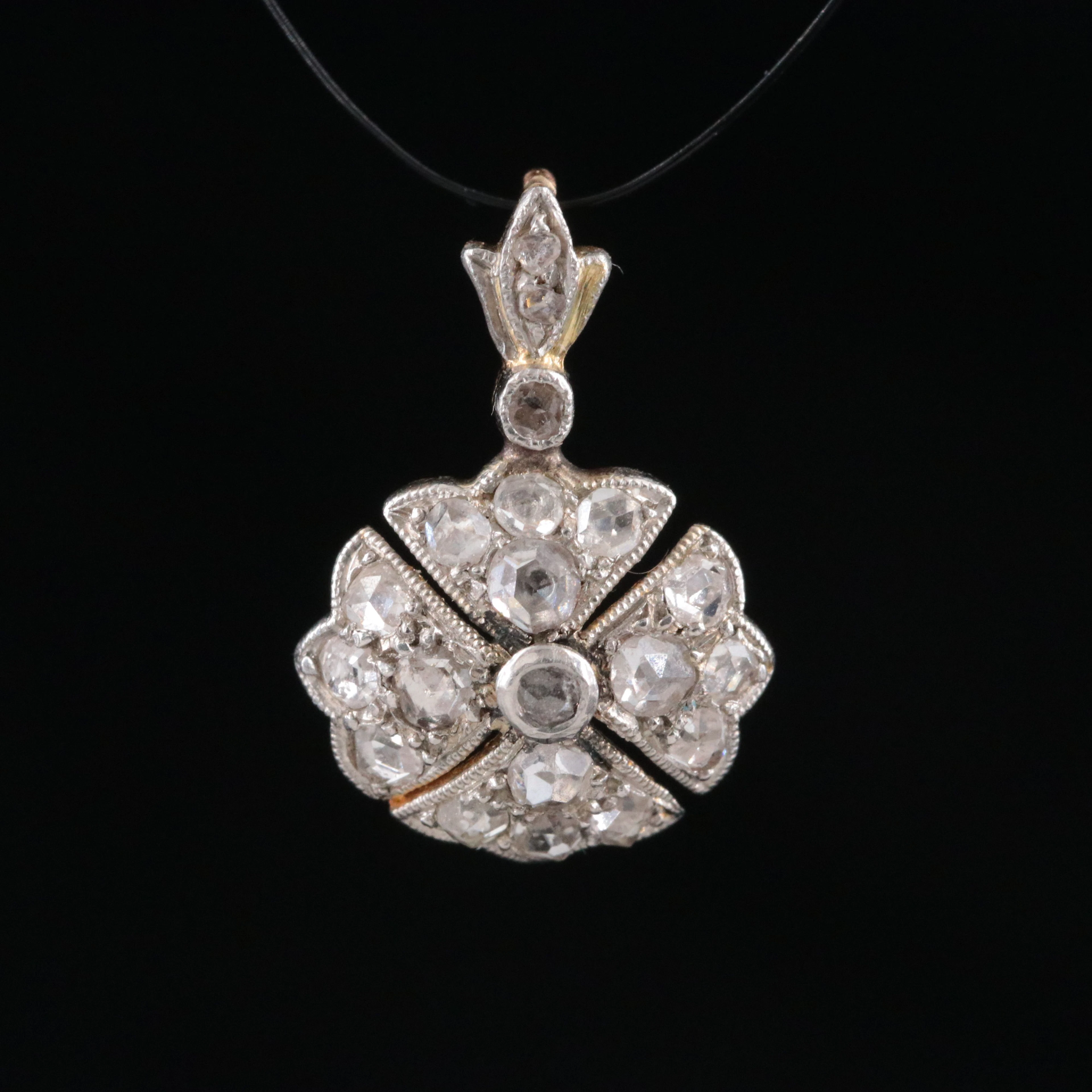 Antique Platinum and 14K Rosette Diamond Pendant