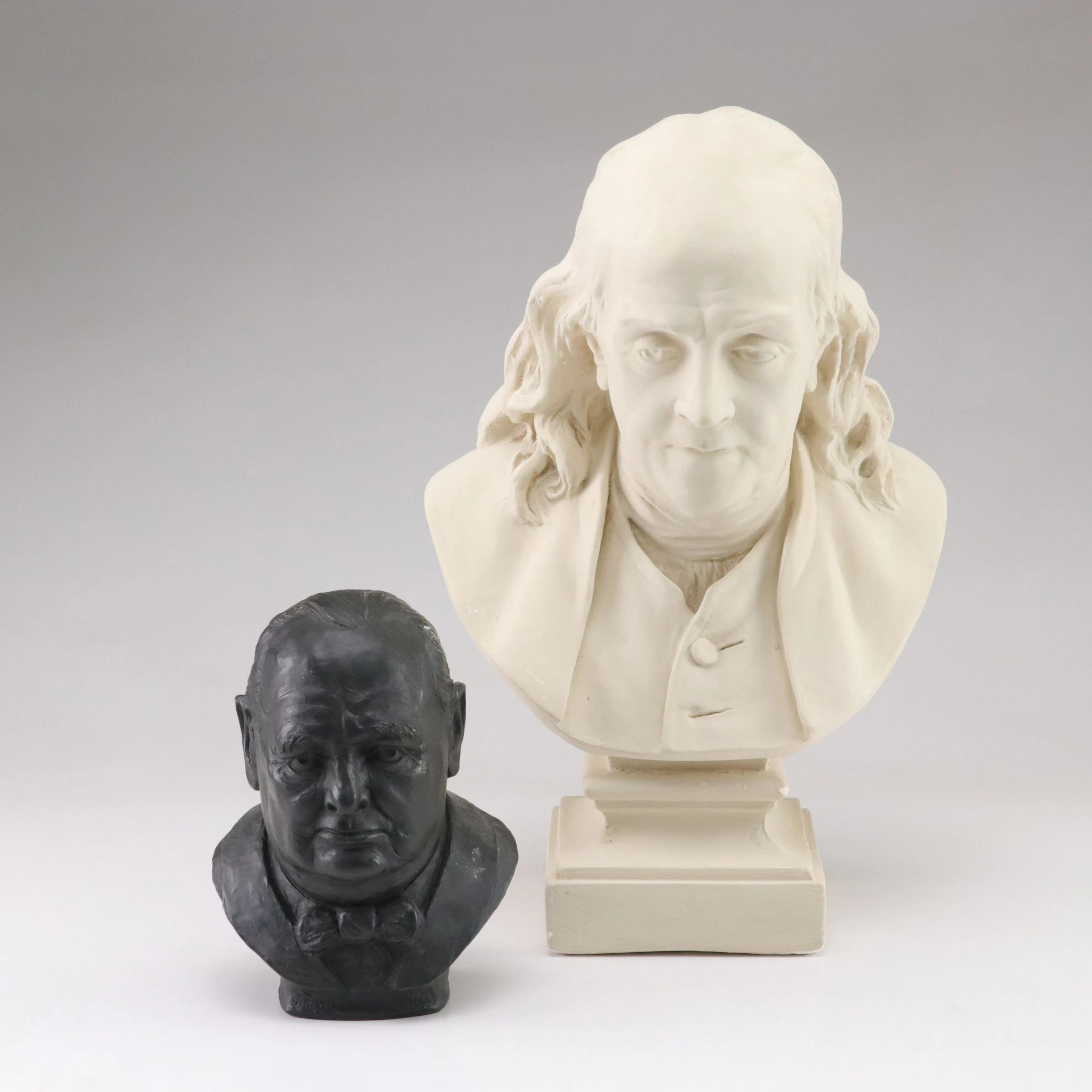 John Bromley Bust of Sir Winston Churchill & Chalkware Bust of Benjamin