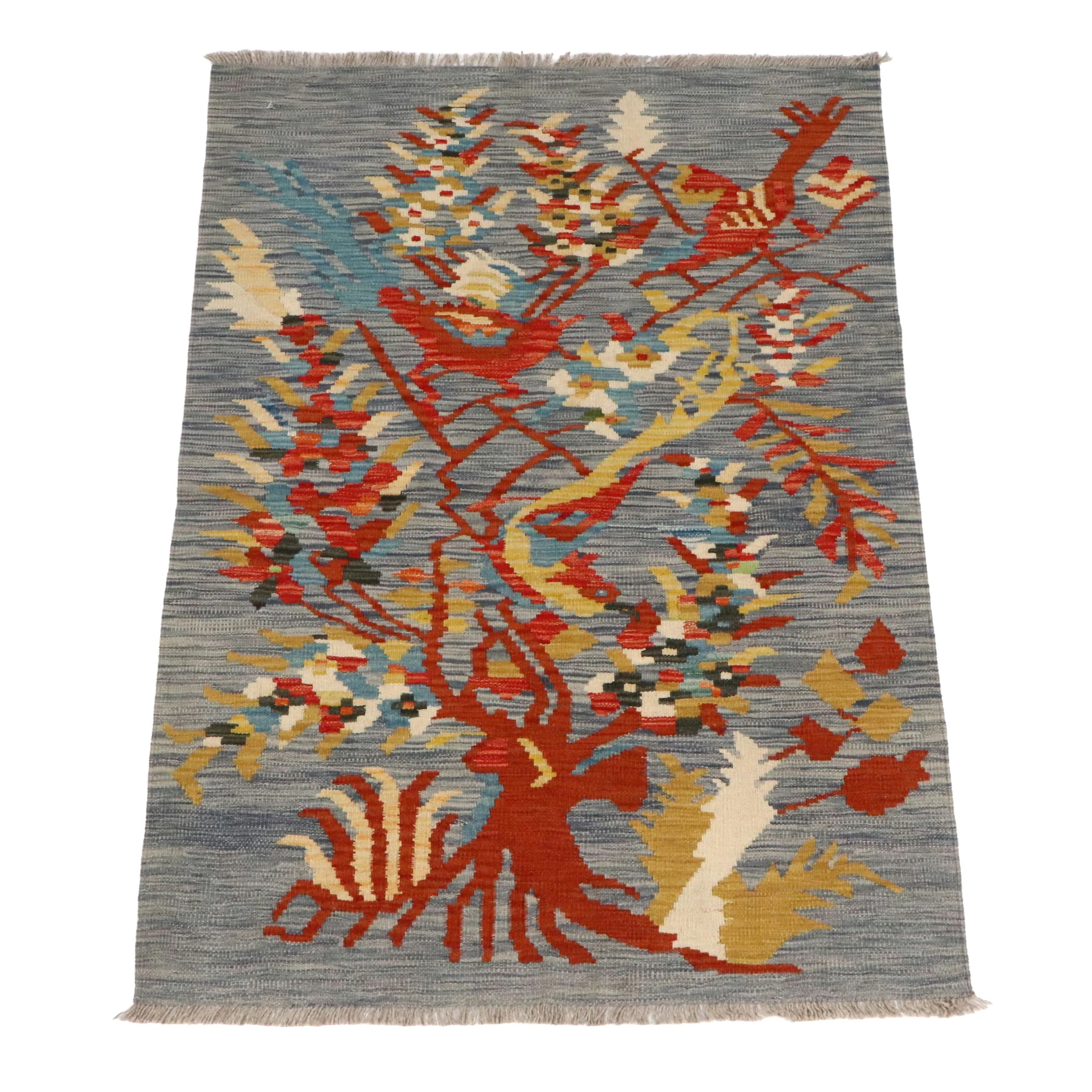 3'4 x 5' Handwoven Tibetan Pictorial Tree of Life Kilim Area Rug