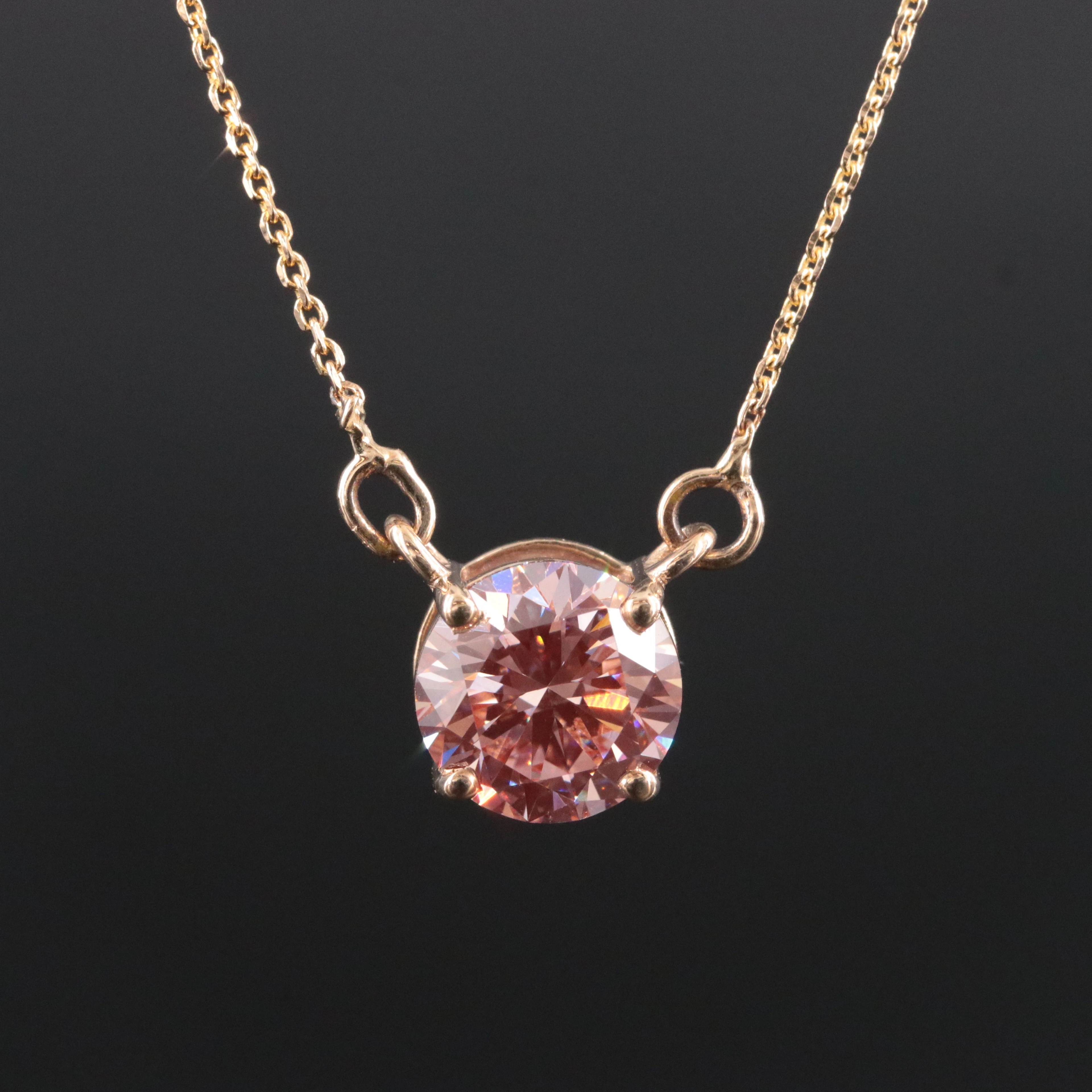14K 1.53 CT Fancy Intense Pink Lab Grown Diamond Necklace with IGI Report