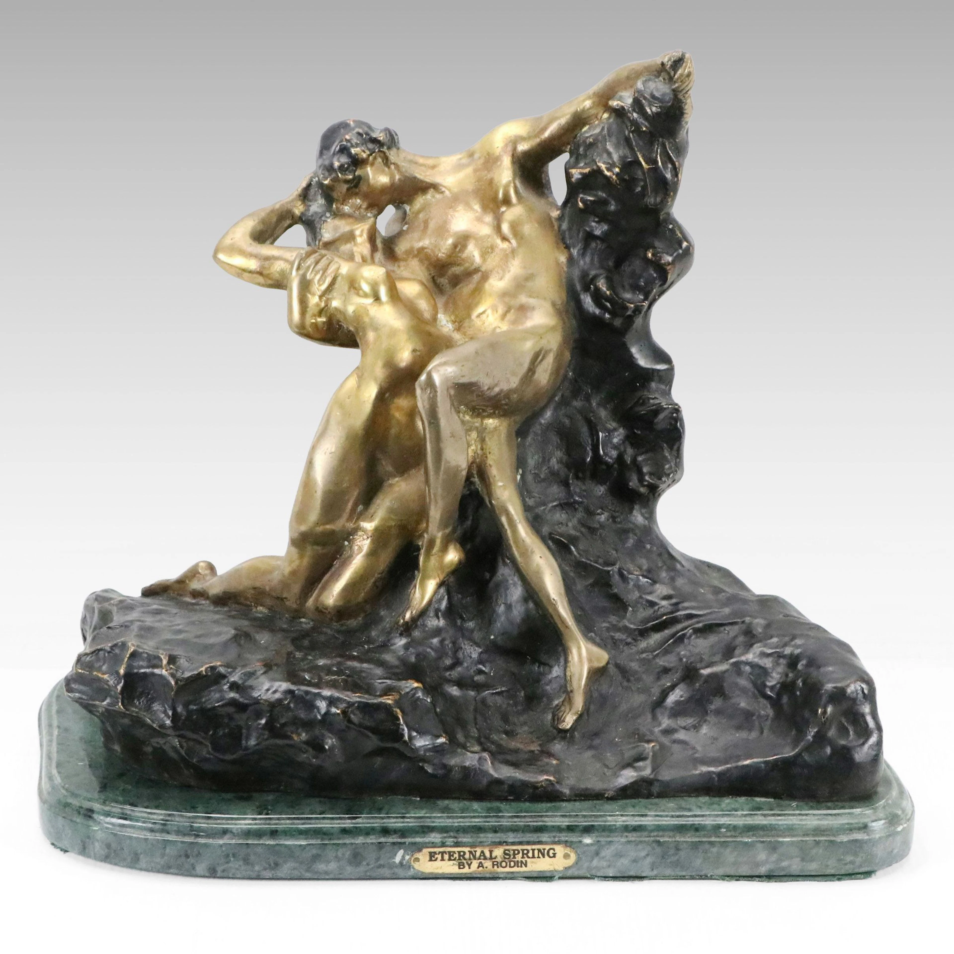 After Auguste Rodin Bronze Statue of Lovers Embracing "Eternal Spring"