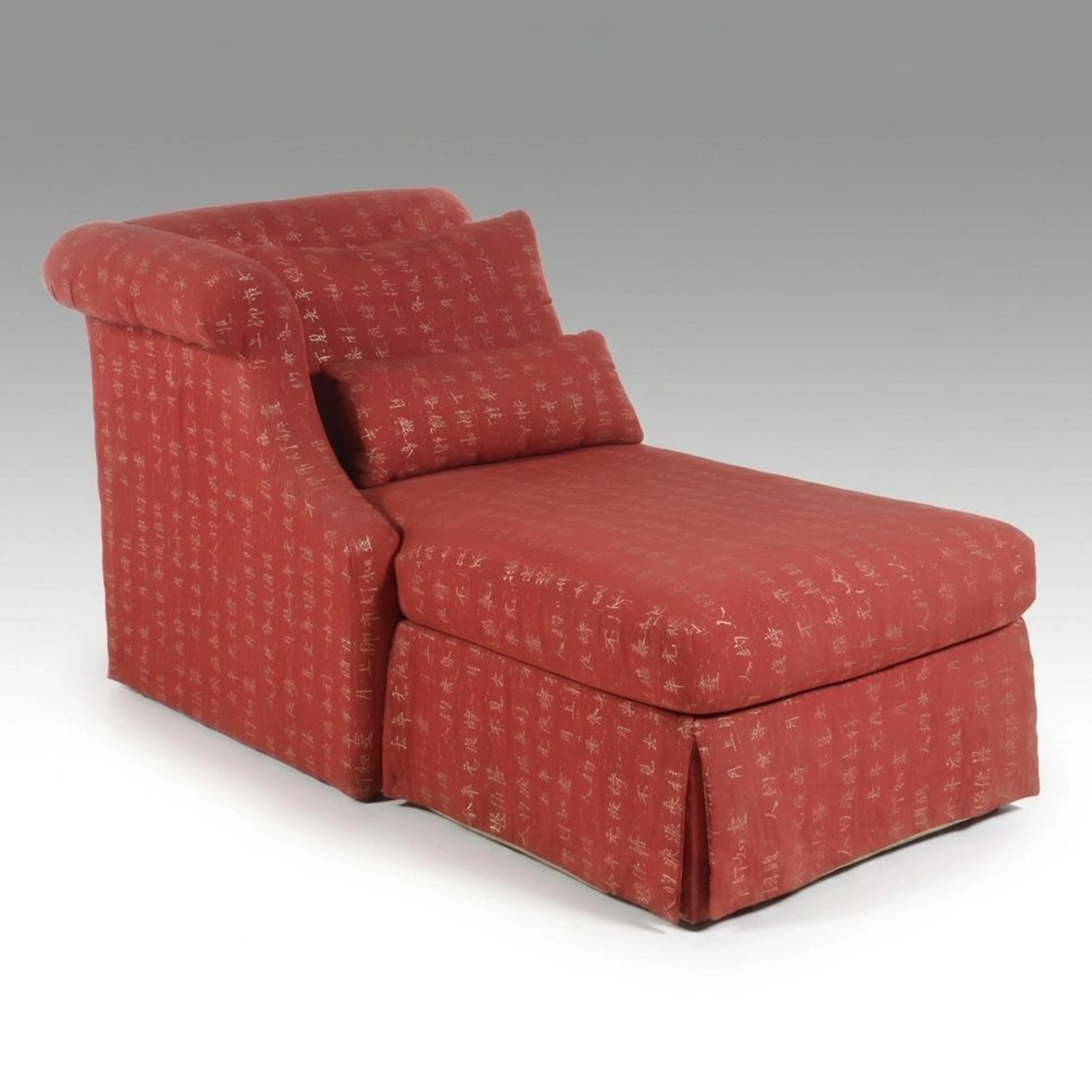 Carson's Contract Chinoiserie Upholstered Chaise Longue and Bolster