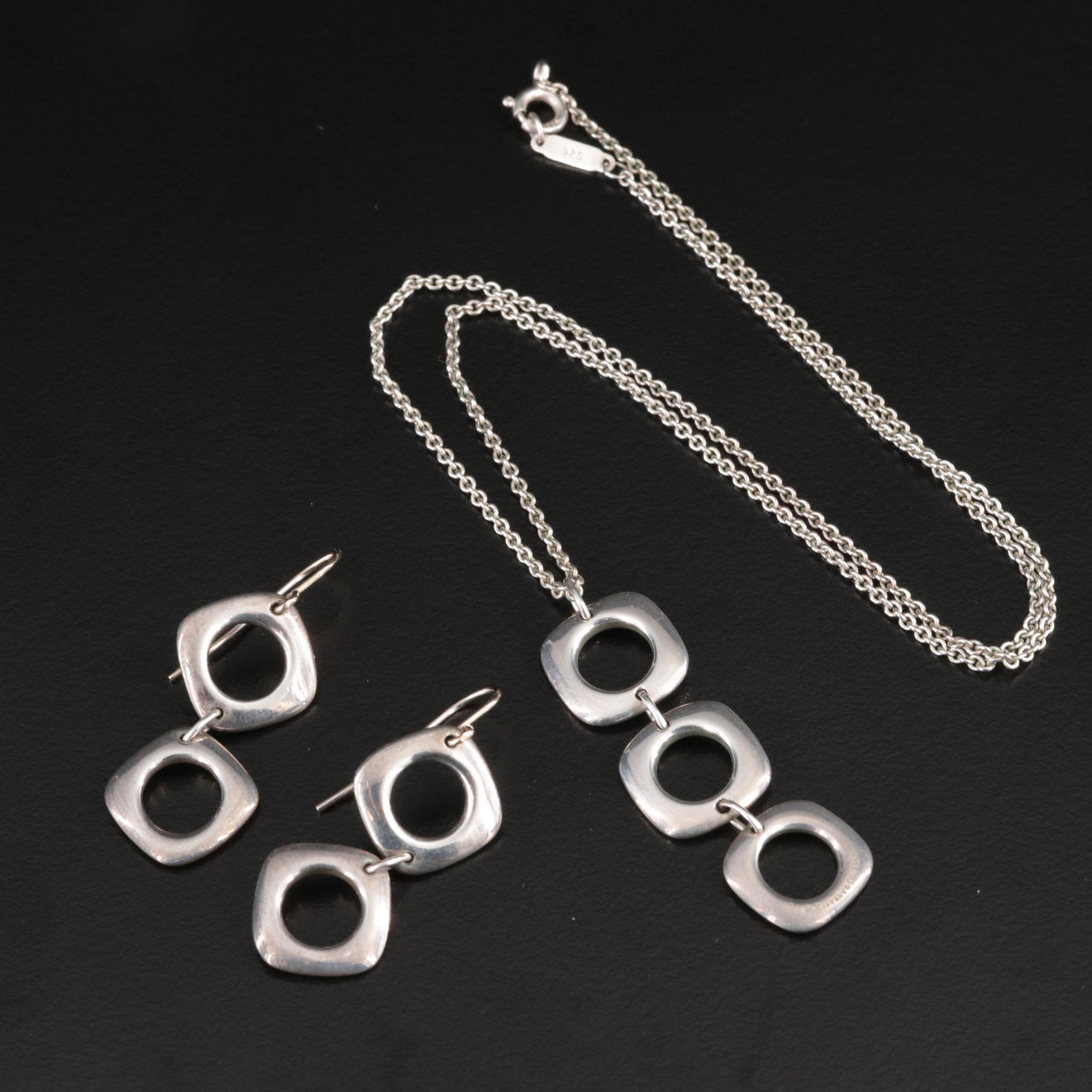 Tiffany & Co. Sterling Cushion Square Jewelry Set