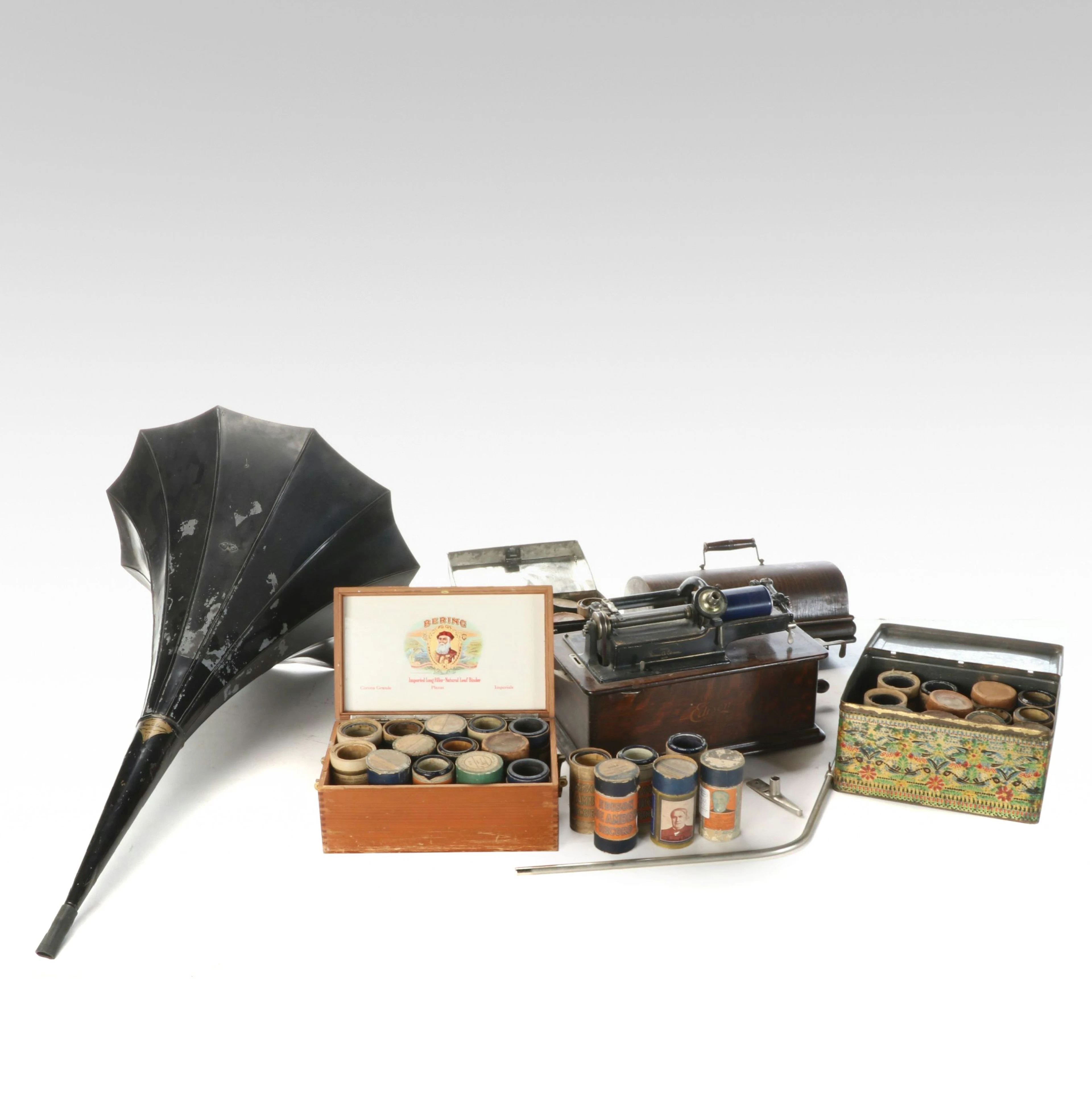 Edison Home Phonograph with Amberola Cylinder Records, c. 1906