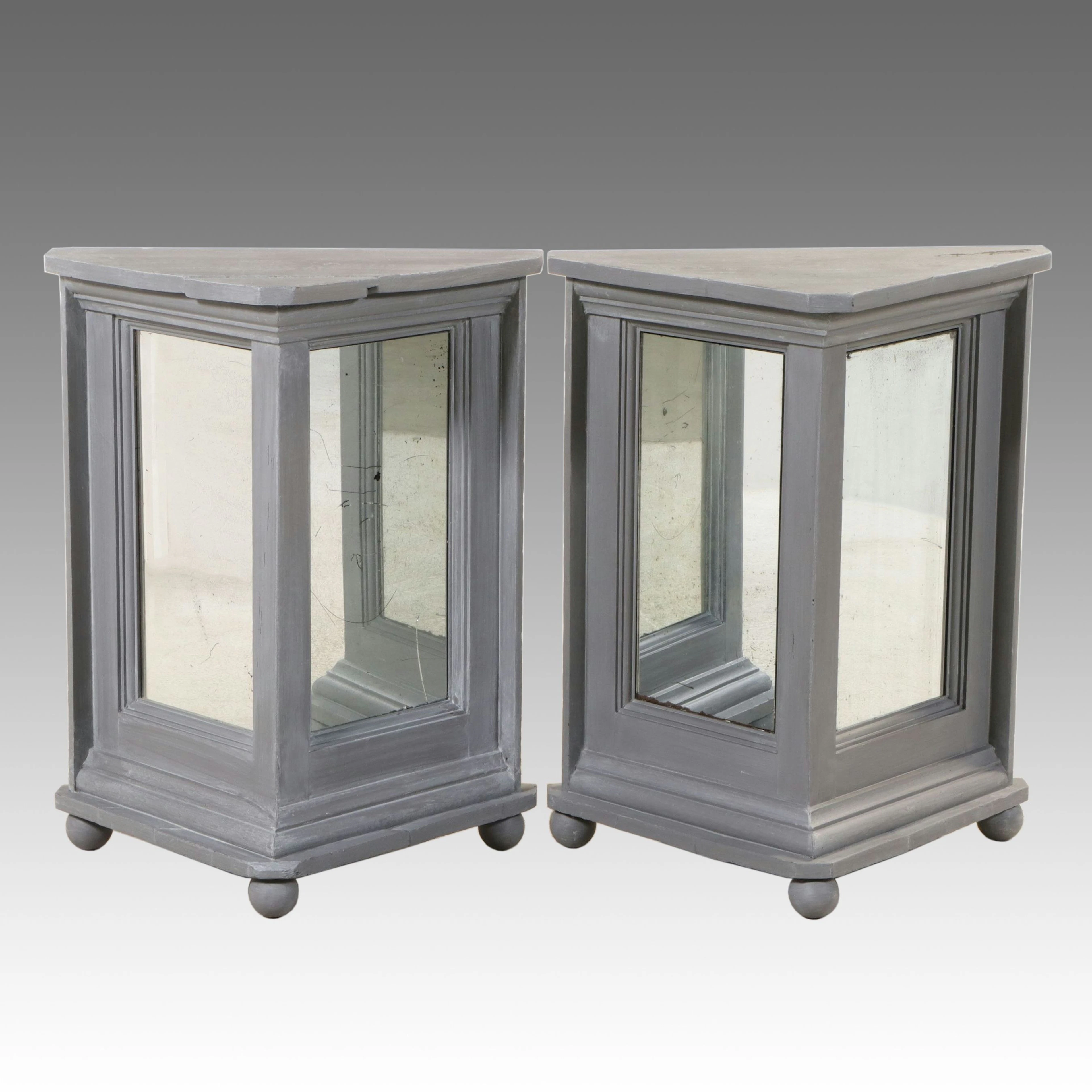 Pair of Farmhouse Style Painted Wood and Mirror Stands