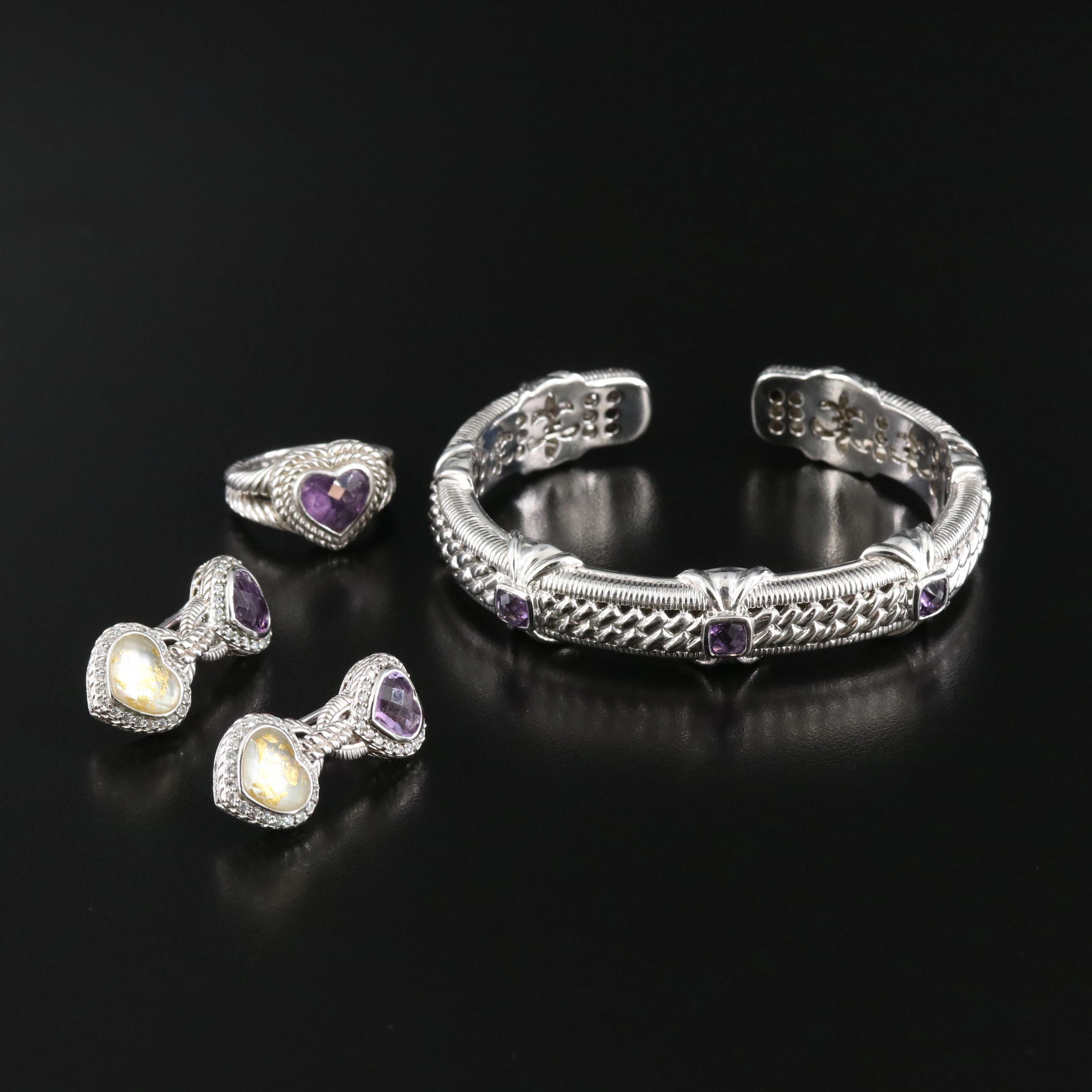 Judith Ripka Sterling Jewelry Collection Including Amethyst and Quartz