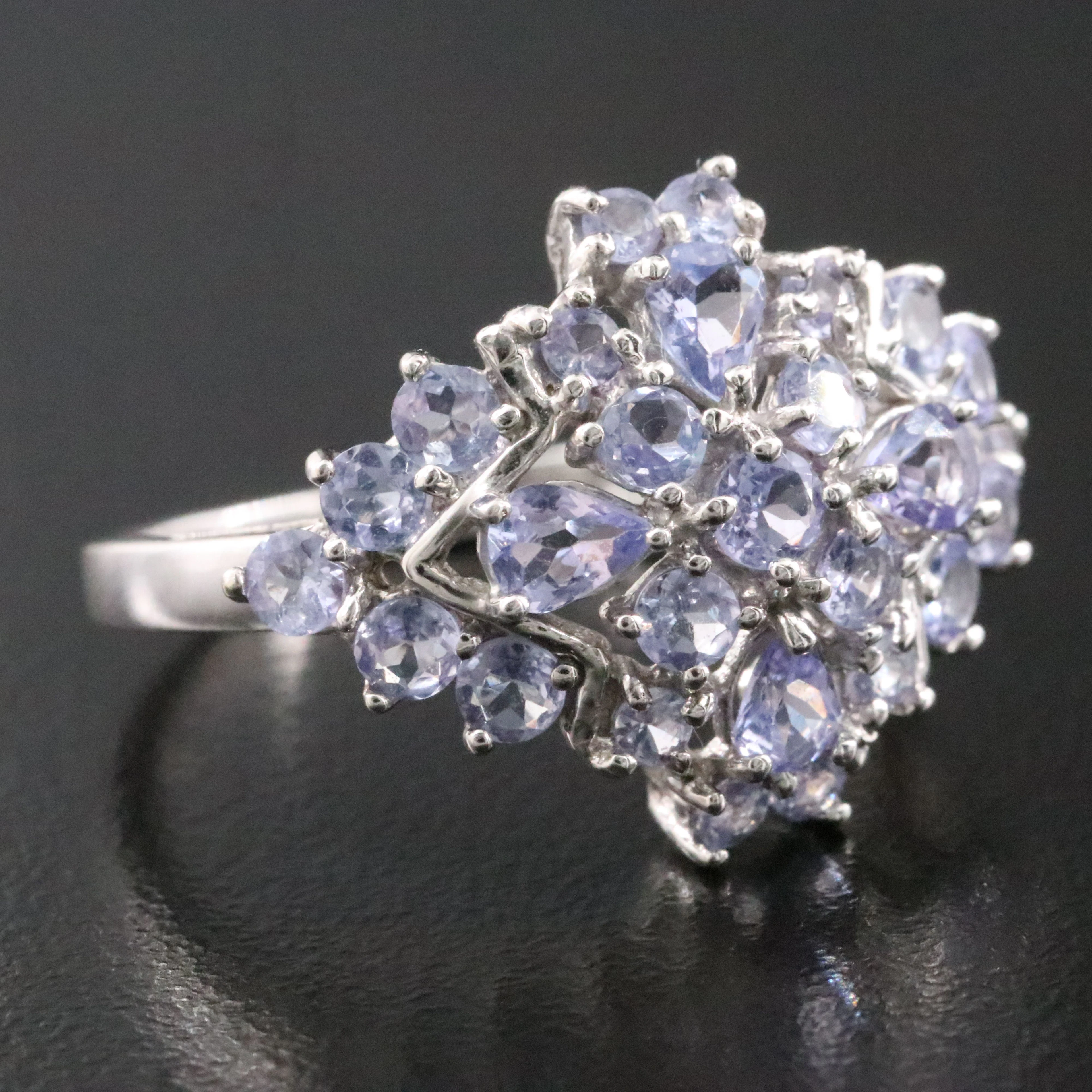 Sterling Tanzanite Cluster Ring