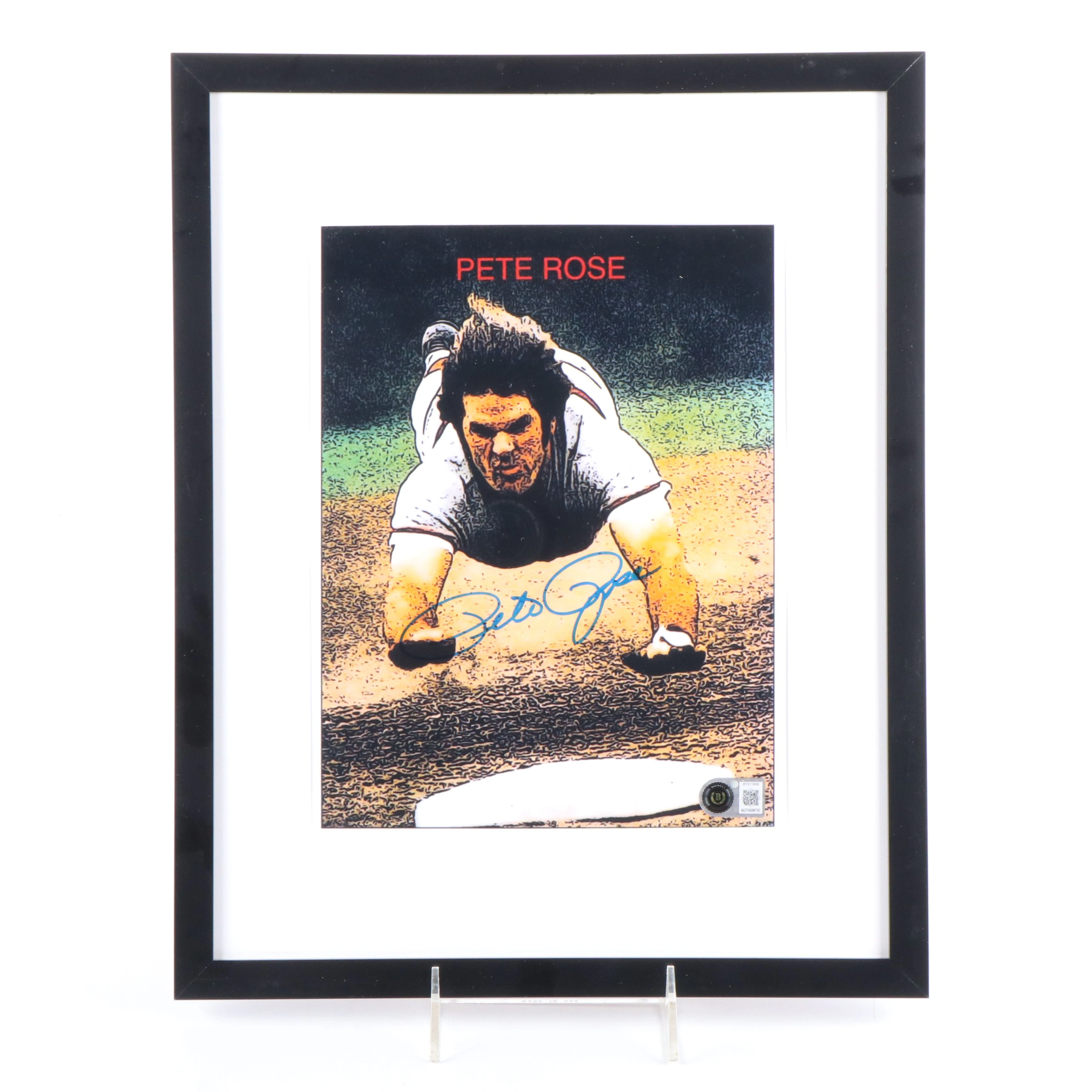 Pete Rose Signed Cincinnati Reds Baseball Print in Matted Frame, Beckett