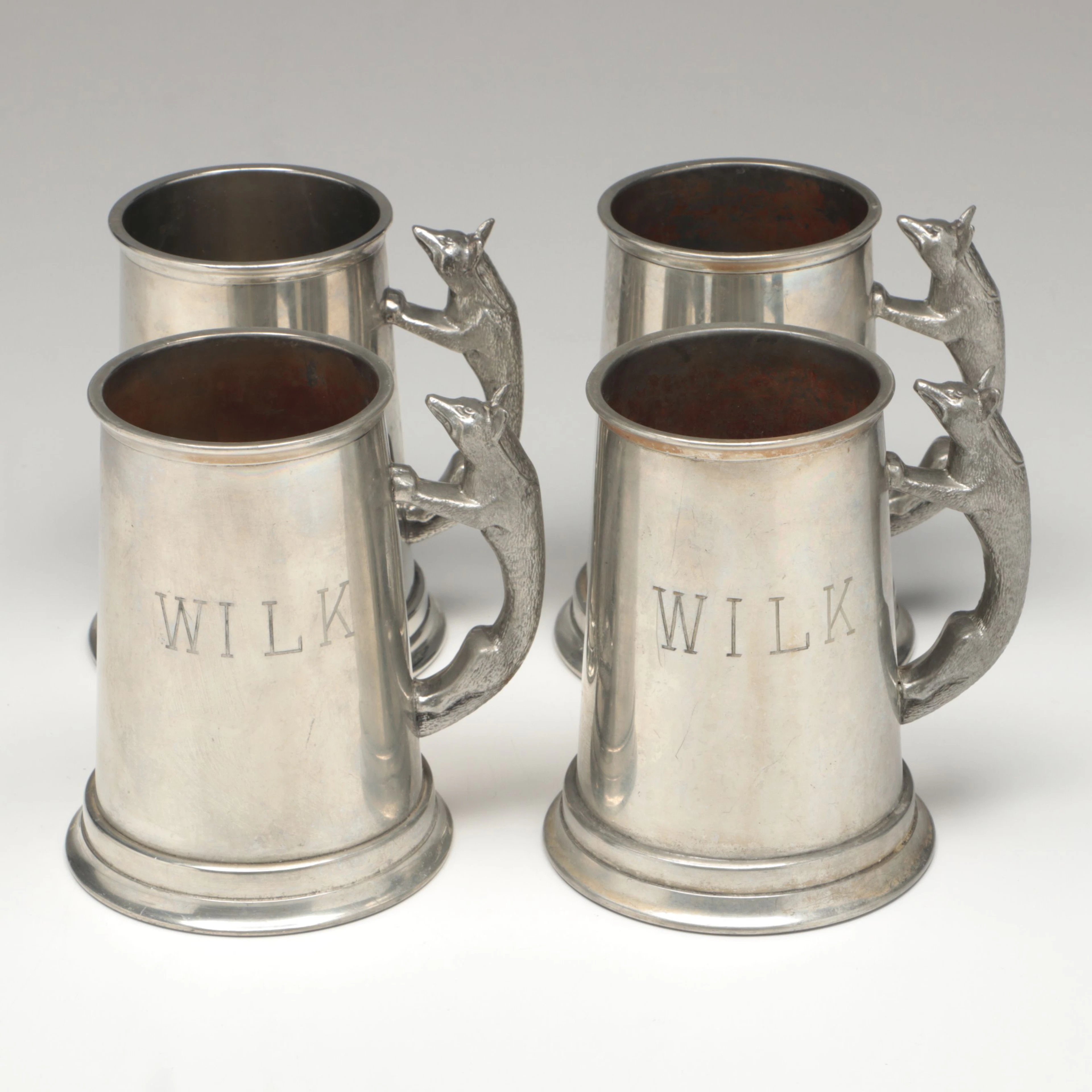 English Pewter Co. Wolf Handle Pewter Beer Mugs