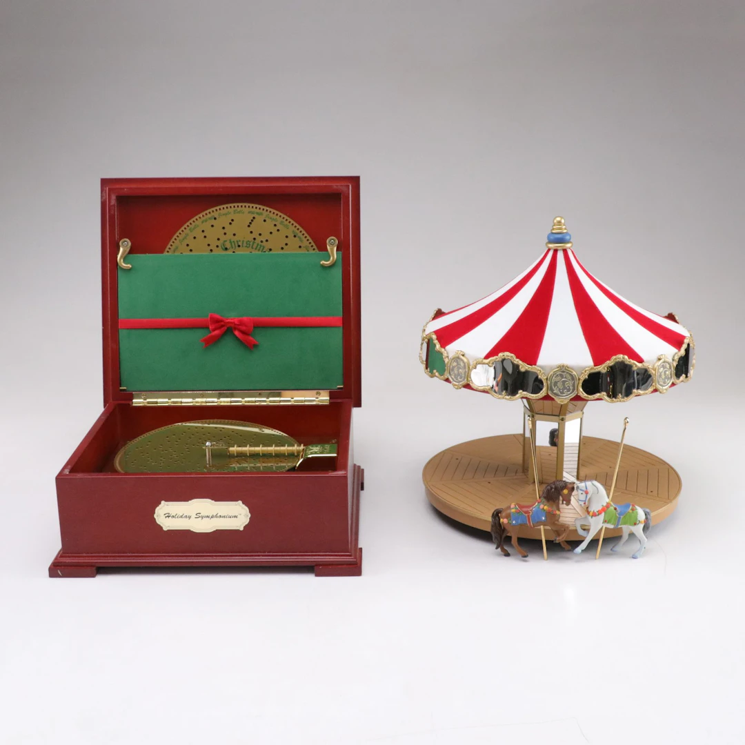 Hallmark Carousel Display with Two Horses and Mr. Christmas Holiday Symposium