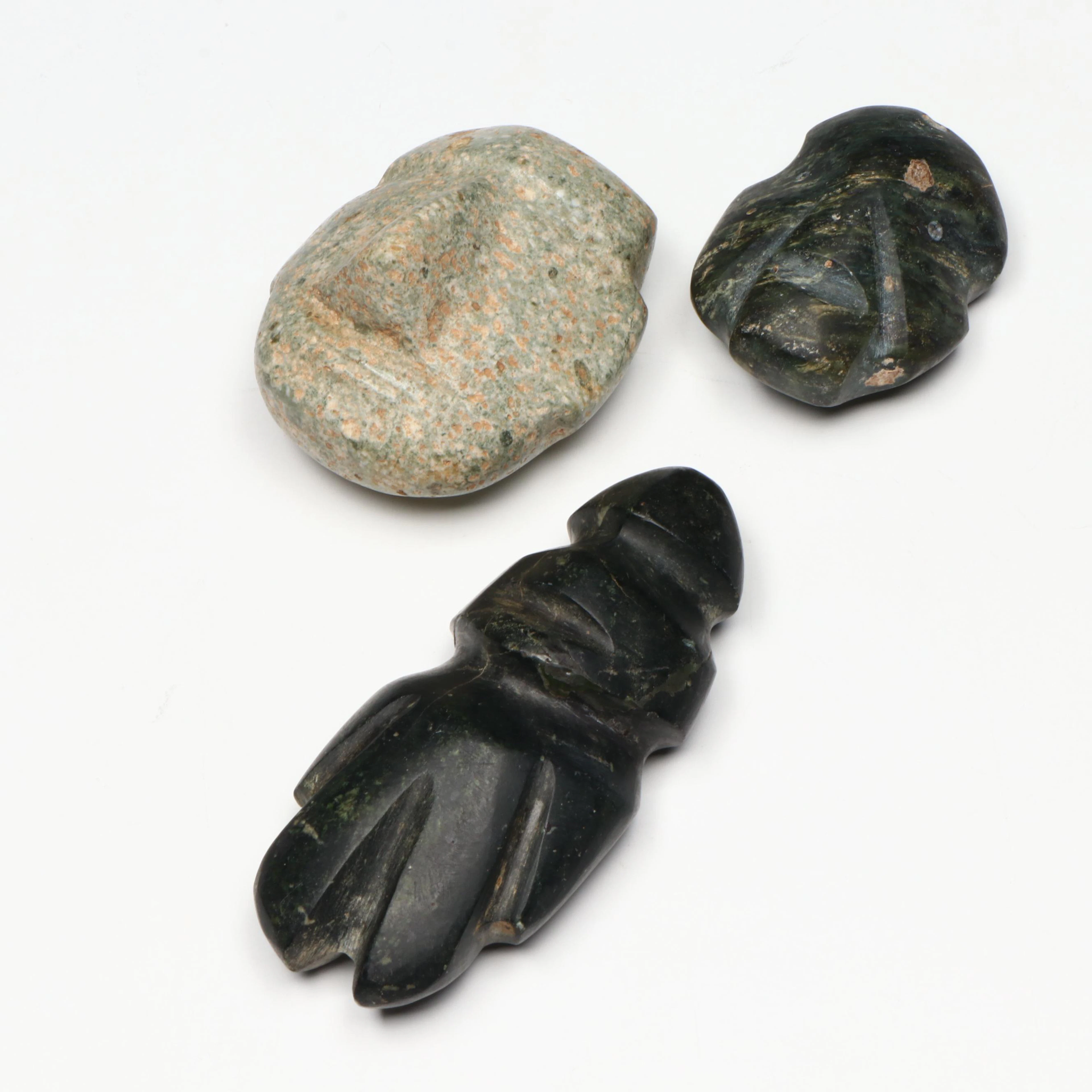 Pre-Columbian Mezcala Carved Figure and Chontal Mask / Head Pendants